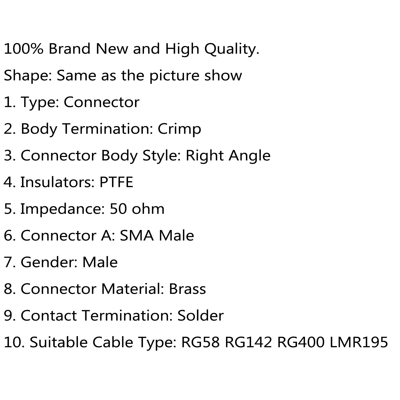 10Pcs SMA Male Right Angle RF Connector for RG58 RG142 RG400 LMR195 Coaxial Cable - Perfect for Ham Radio, CCTV, and Antenna Installations