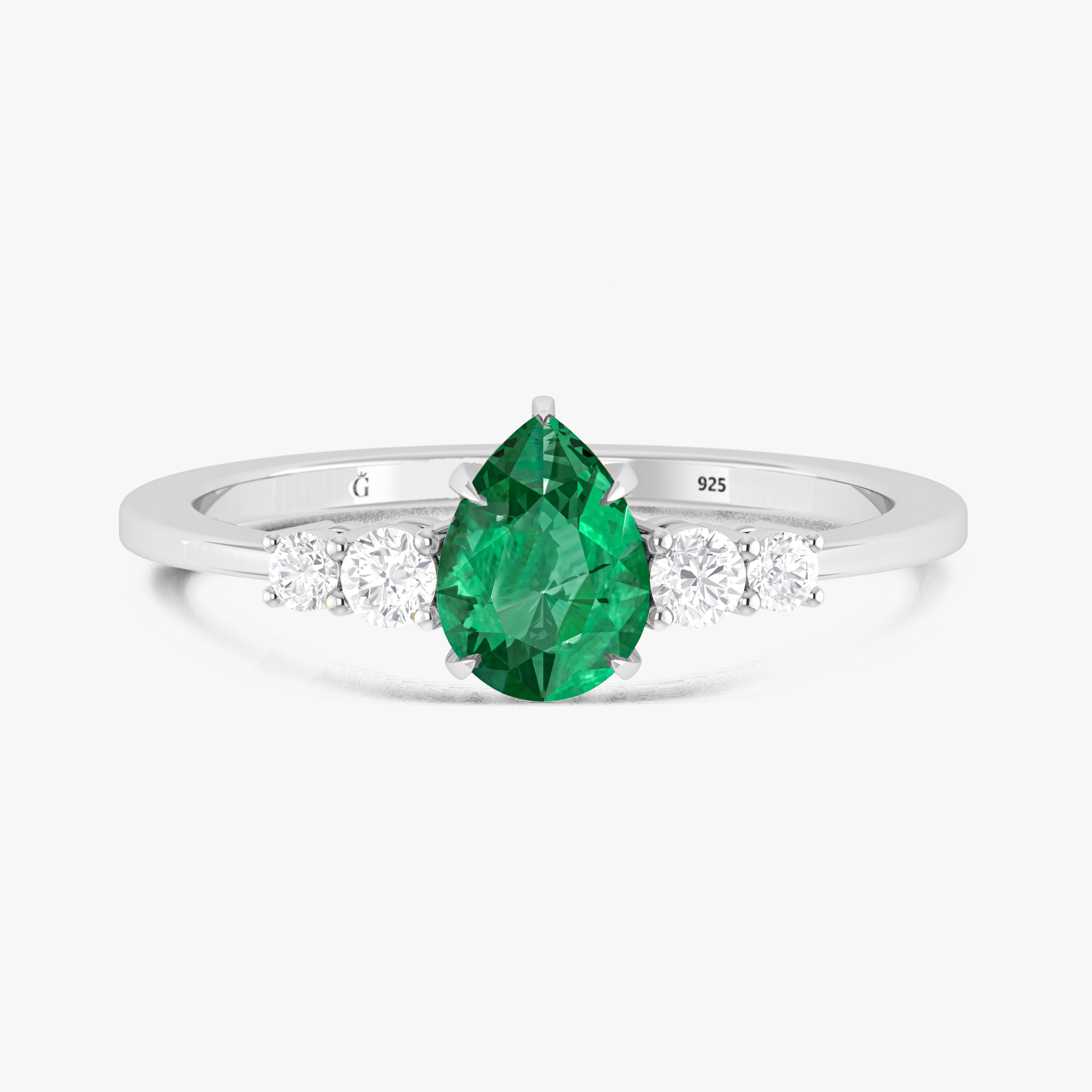 Green Emerald Faceted Pear Gemstone Ring – Elegant Jewelry for Women, Perfect for Weddings, Parties & Special Occasions