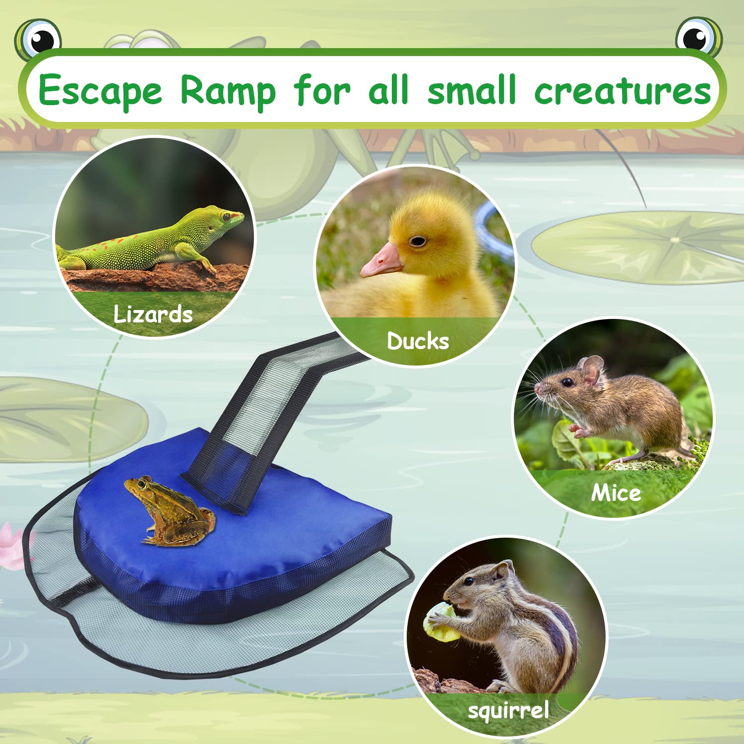2 Pack Animal Saving Escape Ramp for Pools and Spas - Frog & Small Animal Rescue Floating Ramp with Inflator (Blue) - Perfect for Backyard Pools, Hot Tubs & Outdoor Water Safety