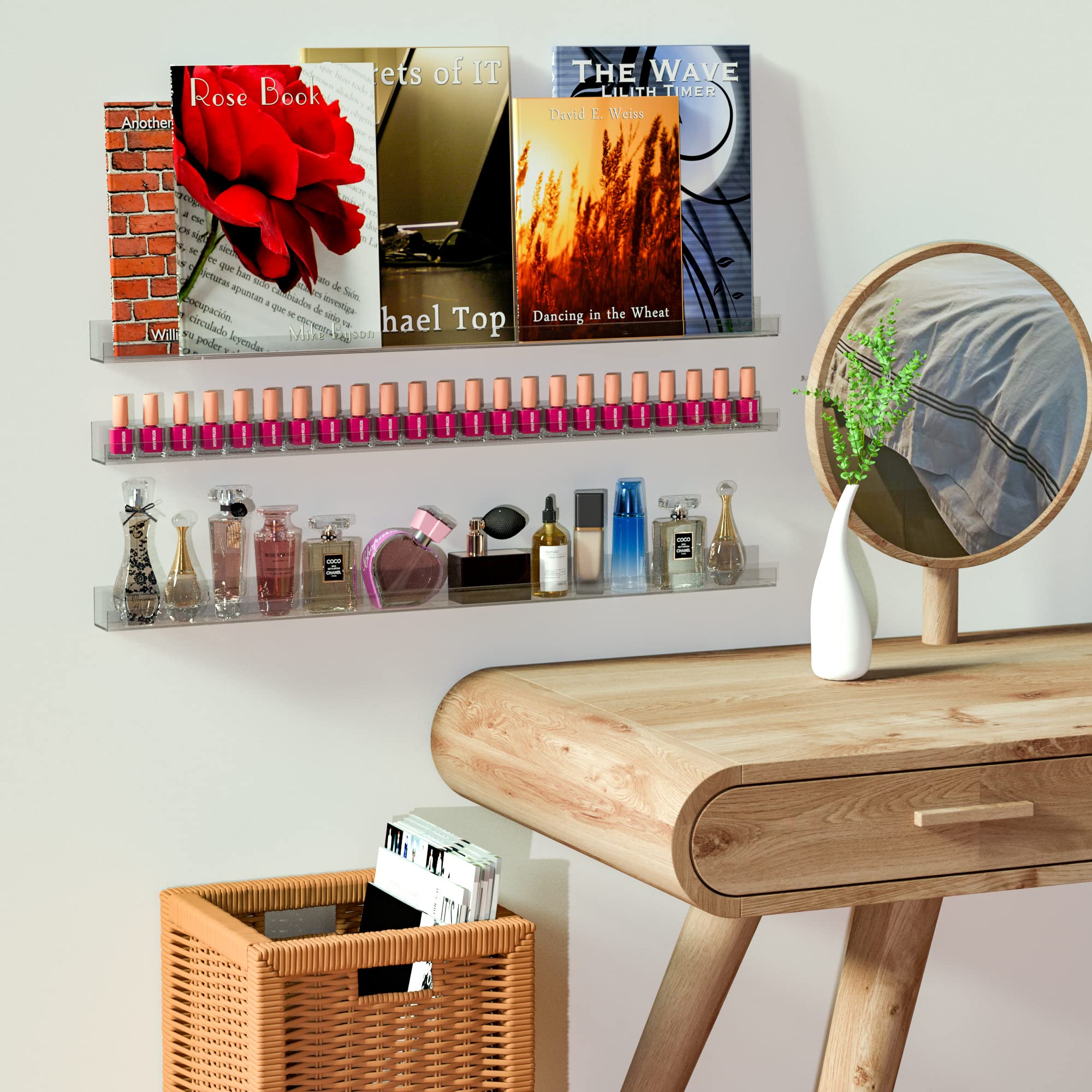 Clear Acrylic Nail Polish Rack Shelf for Wall - 32 Inch Nail Polish Organizer Holds 192 Bottles (6 Pack) | Perfect for Salon, Spa, Home Nail Station & Professional Makeup Artists