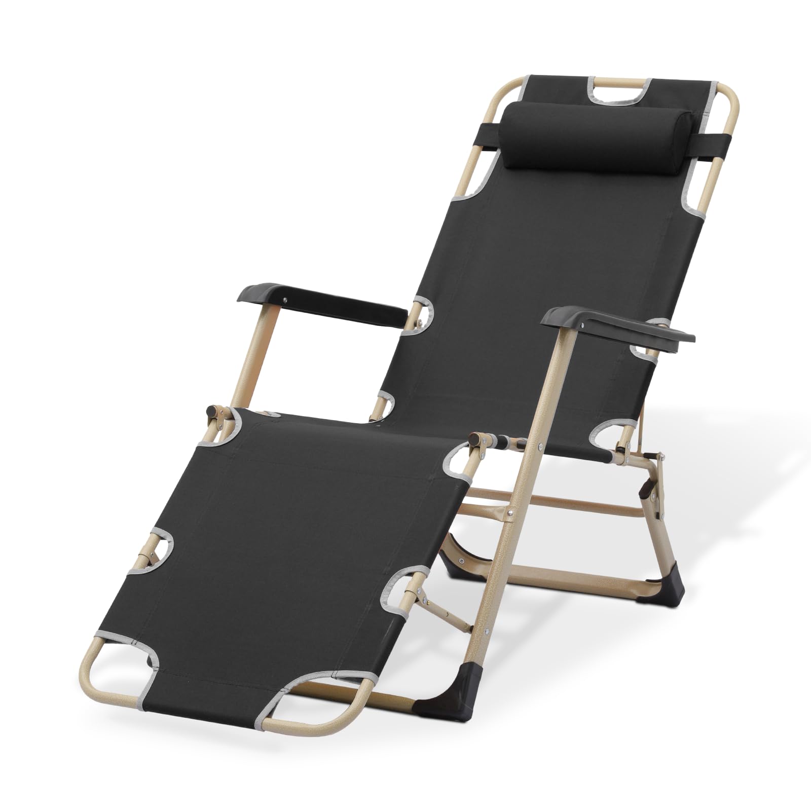 Magshion Patio Folding Lounge Chairs - Portable Outdoor Recliners with Adjustable Headrest & Anti-Slip Feet - 300 lbs Capacity Lawn Chairs for Deck, Beach, Yard, Poolside & Garden Relaxation (Black)
