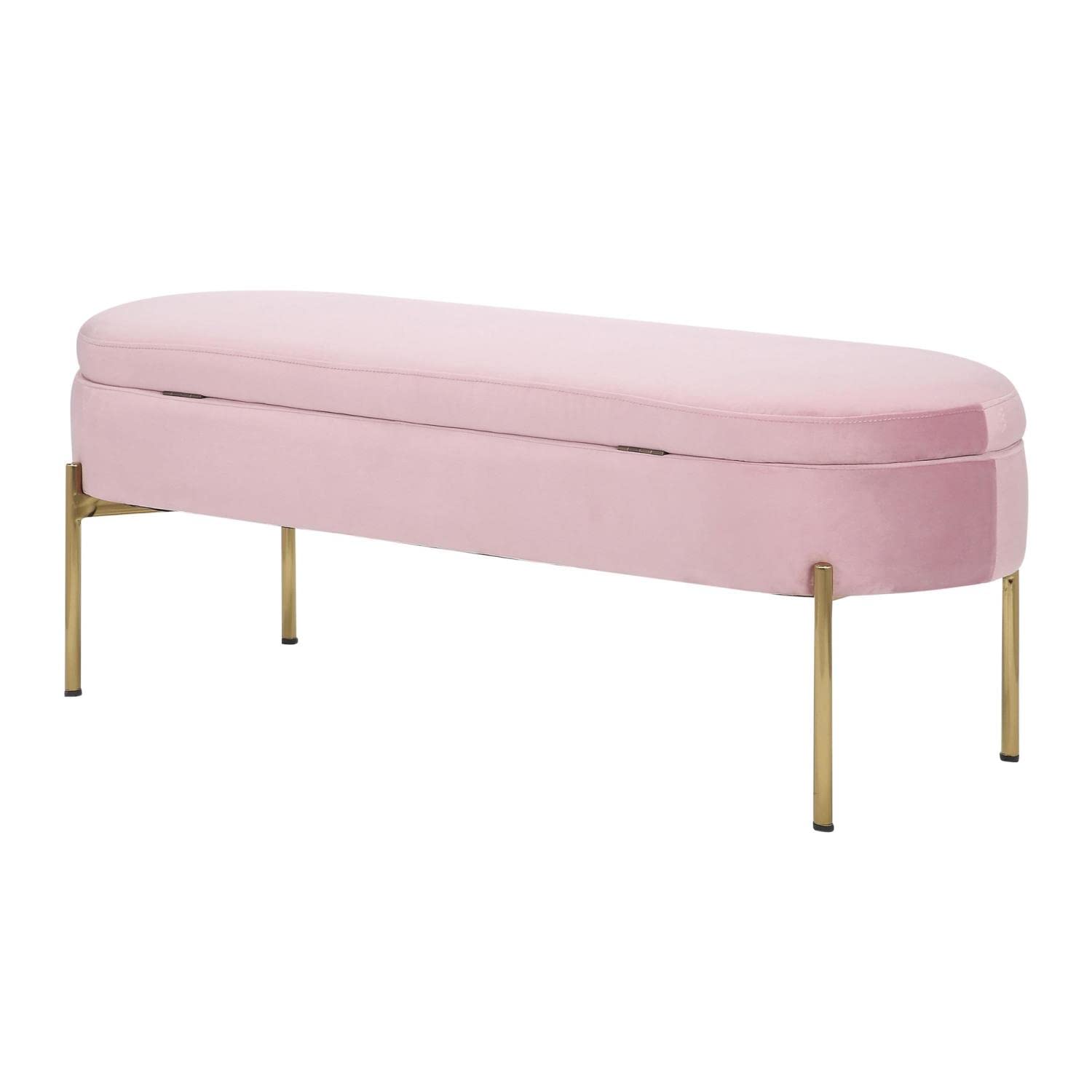 LumiSource Chloe Velvet Upholstered Storage Bench - Blush Pink Entryway & Bedroom Bench with Hidden Storage | Perfect for Small Space Organization, Shoe Storage & Seating Solution