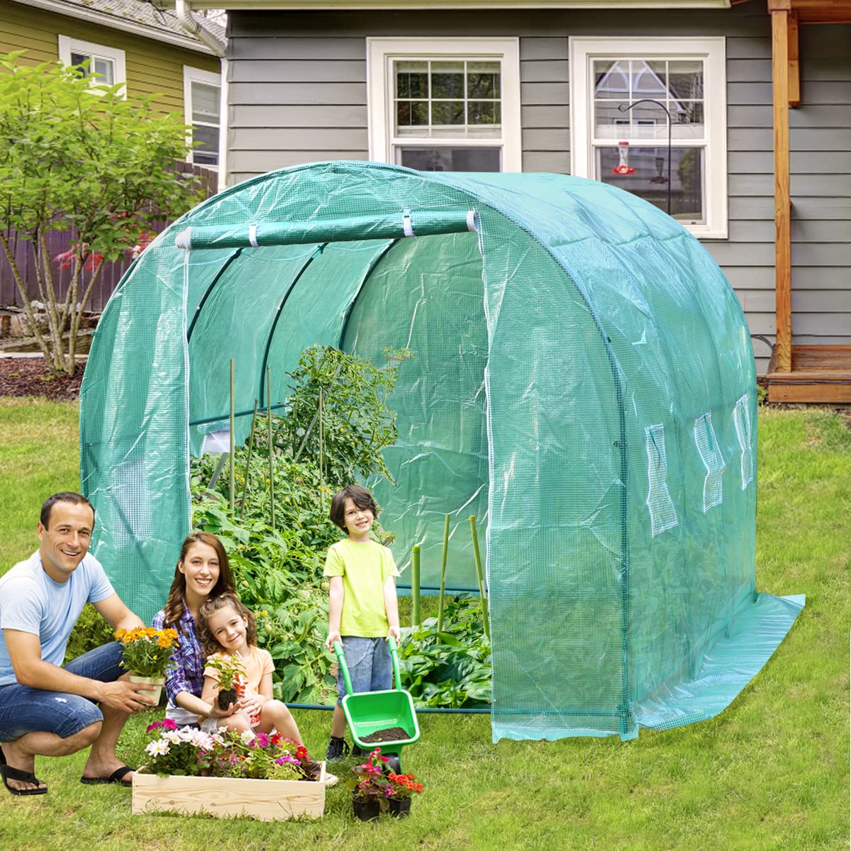 15'x7'x7' Walk-in Greenhouse Kit - Heavy Duty Steel Frame Portable Greenhouse with PE Cover for Gardening, Plants & Vegetables | Outdoor Winter Protection for Patio, Garden & Farm Use