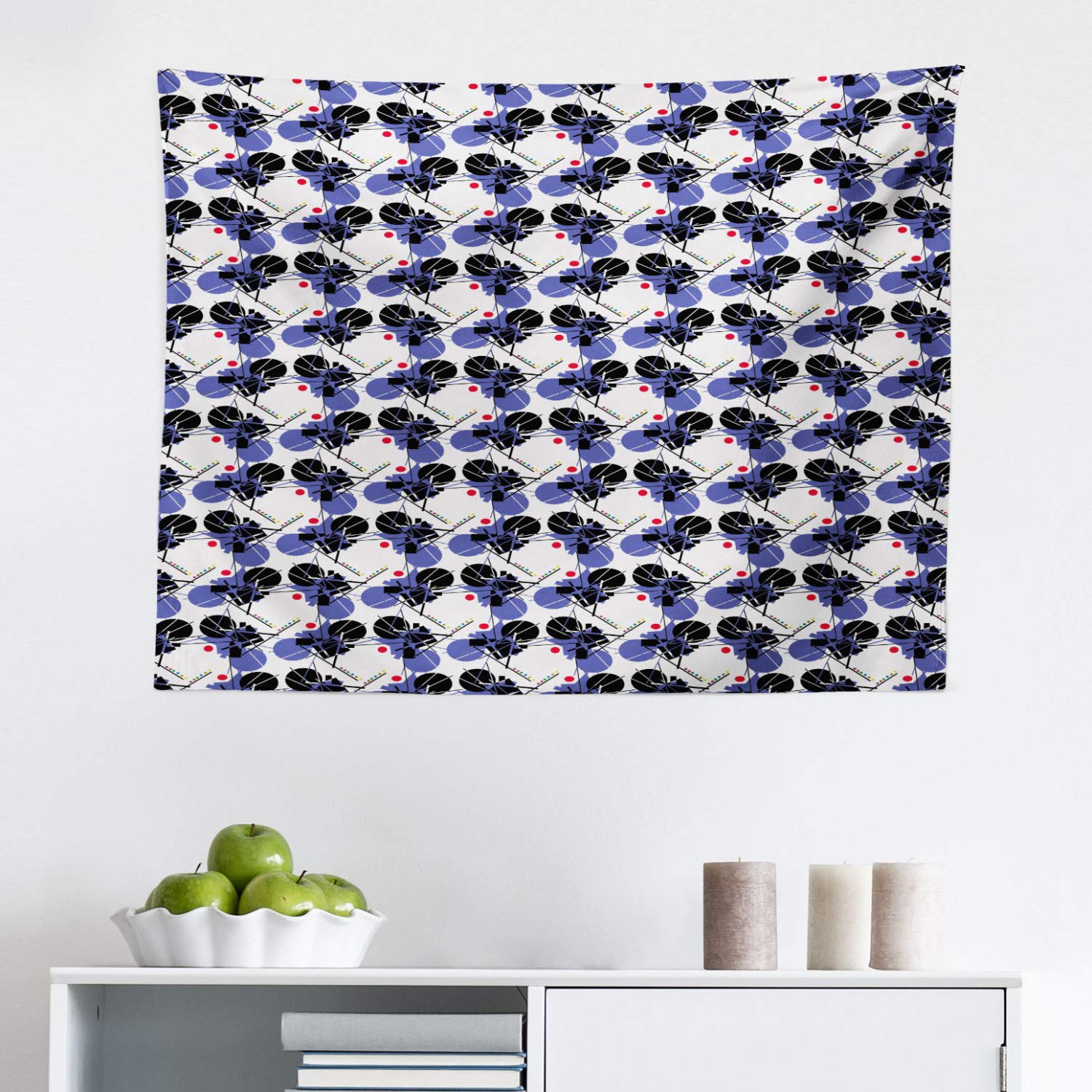 Ambesonne Geometric Tapestry Wall Art - Modern Round Squares & Lines Pattern - Violet Grey Fabric Wall Hanging Decor 28
