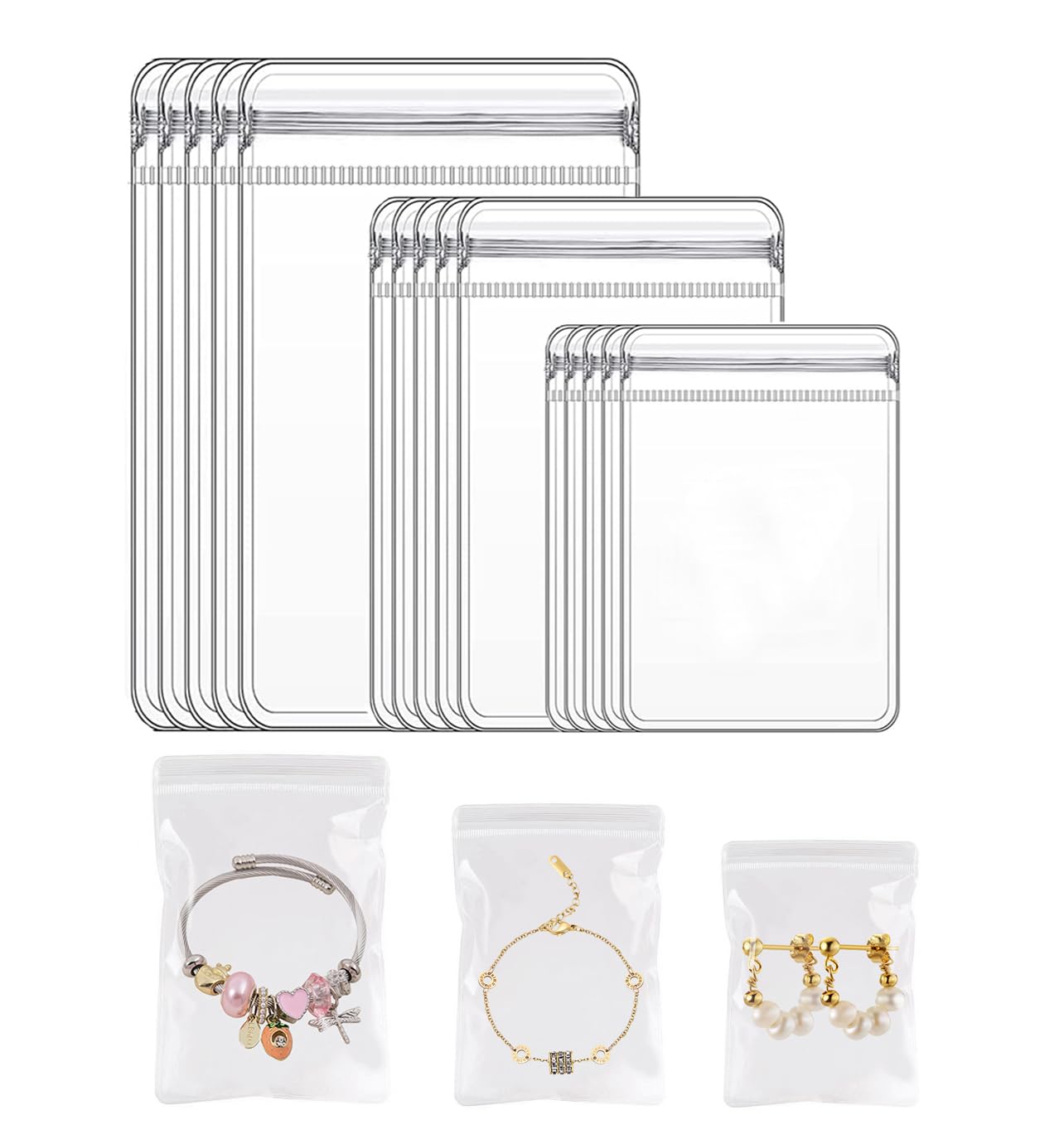 30pcs Clear Jewelry Organizer Bags - 3 Sizes for Earrings, Rings & Necklaces | Travel Jewelry Storage | Anti-Tarnish Protection | Perfect for Travel, Home Organization & Gift Packaging