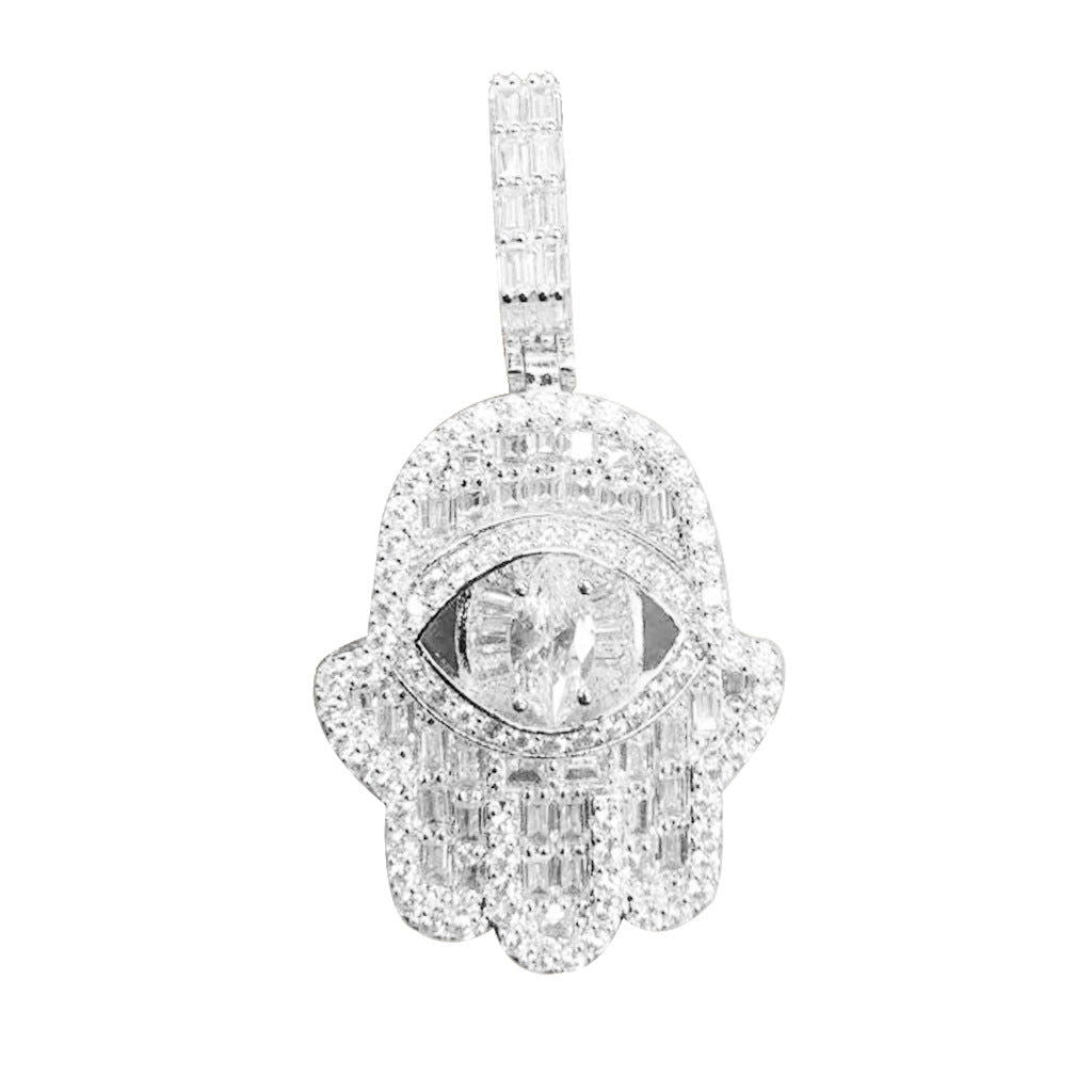 Evil Eye Hamsa Hand Pendant for Men - White Baguette Charm Necklace - Spiritual Protection Jewelry for Good Luck & Positive Energy - Perfect for Gifts, Meditation & Everyday Wear