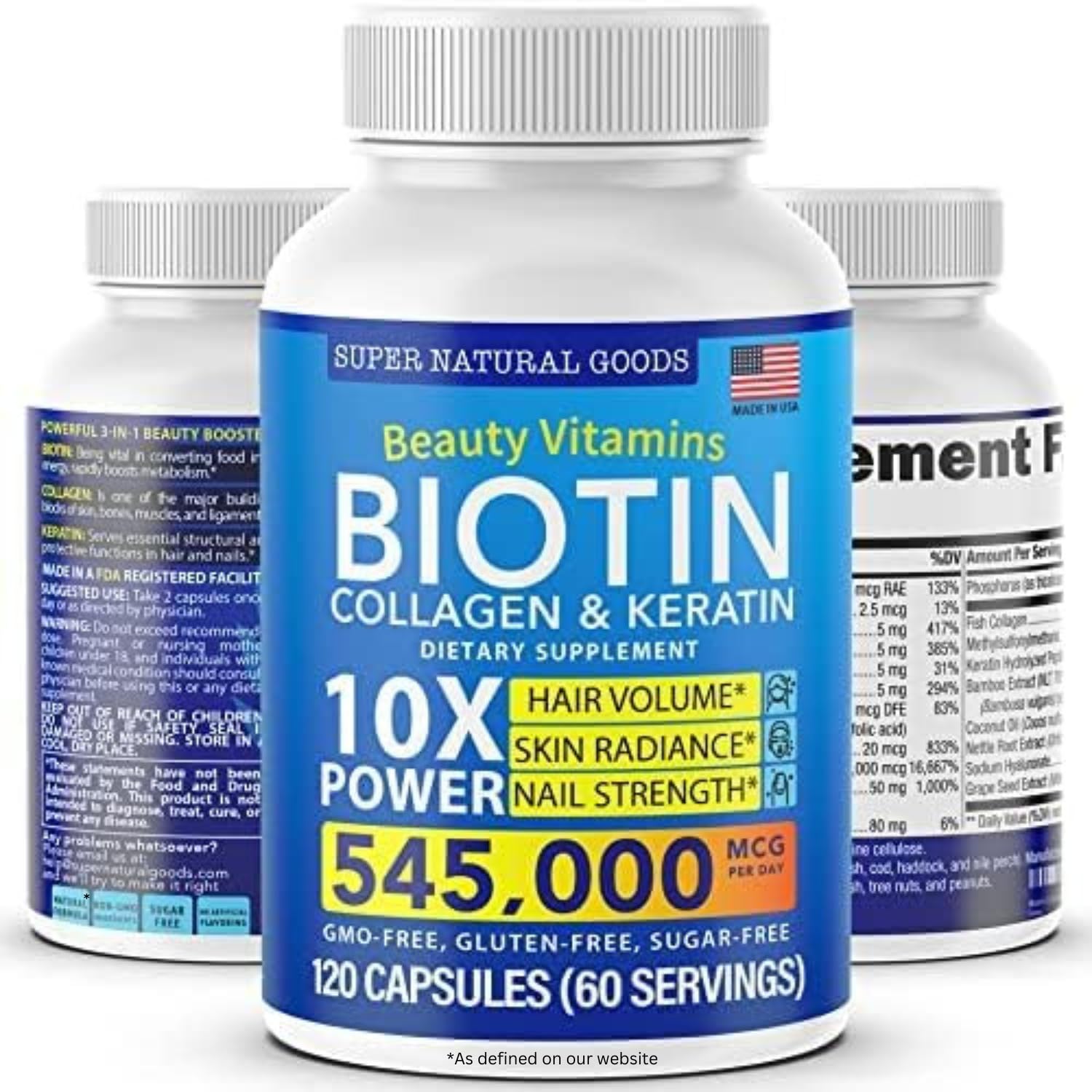 Biotin Collagen Keratin Vitamins with Folate - Hair Growth Supplement for Women & Men - Supports Healthy Hair, Skin & Nails - Postpartum & Hair Loss Treatment - GMO Free Gluten Free 120 Capsules - Perfect for Daily Wellness & Post-Pregnancy Recovery
