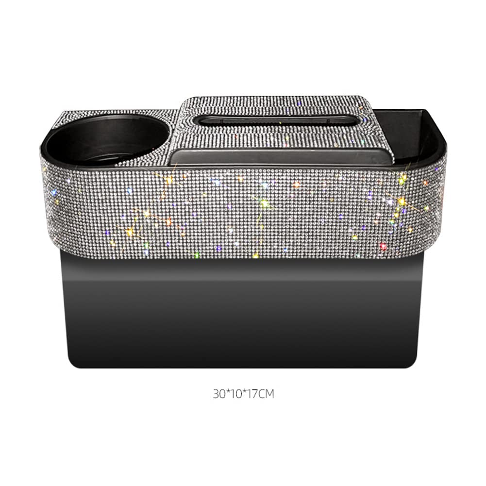 3-in-1 Multifunctional Car Seat Gap Organizer with Rhinestone Decor & Cup Holder - Black Car Storage Accessory for Tissues, Phones & Small Items | Perfect for Sedans, SUVs & Road Trips