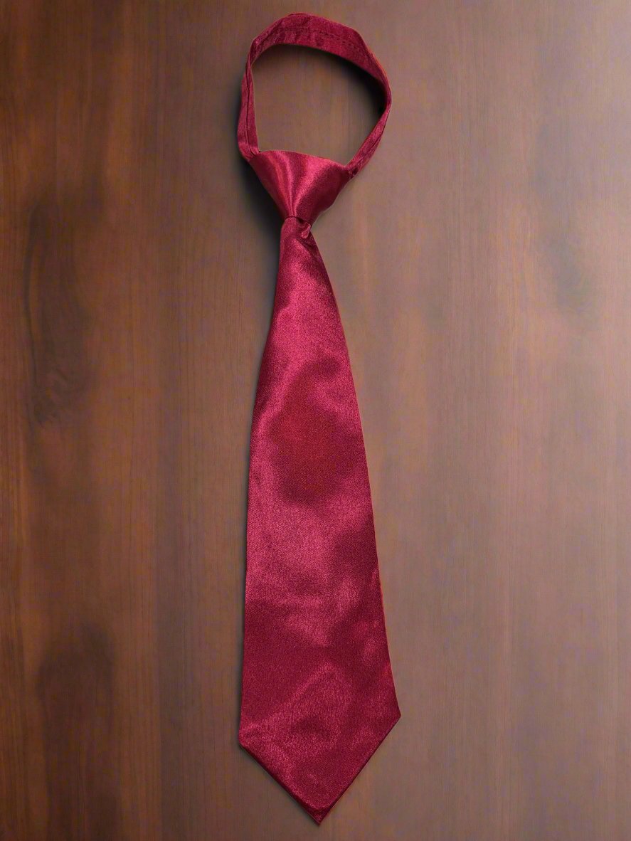 Burgundy Satin Zipper Tie for Men - Elegant Formal Necktie for Weddings, Business & Special Occasions