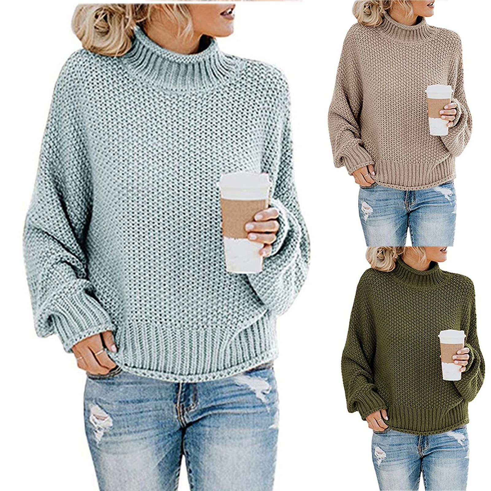 Women's Chunky Knit Turtleneck Sweater - Long Sleeve Waffle Knit Top in Solid Colors | Cozy Fall & Winter Layering, Office Wear, Casual Outfits