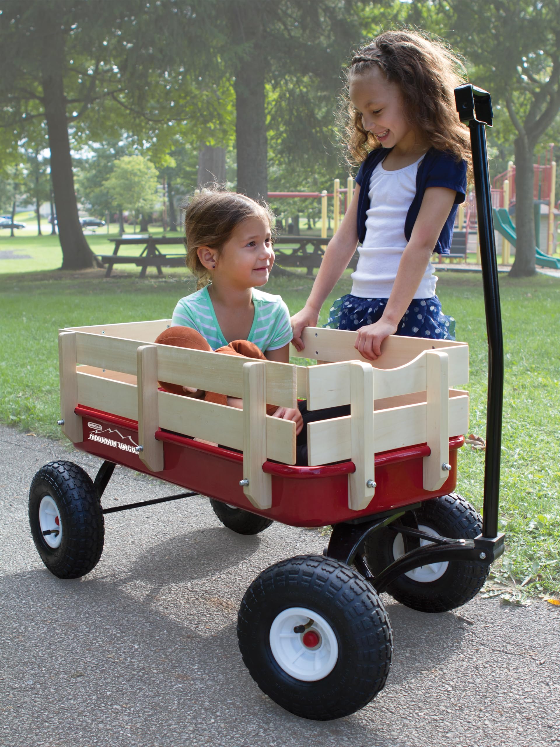 Duncan Toys Mountain Wagon - All-Terrain Pull Along Toy Wagon for Kids with Wooden Panels, Wide Grip Handle & Sturdy Wheels - Red Kids Wagon 41