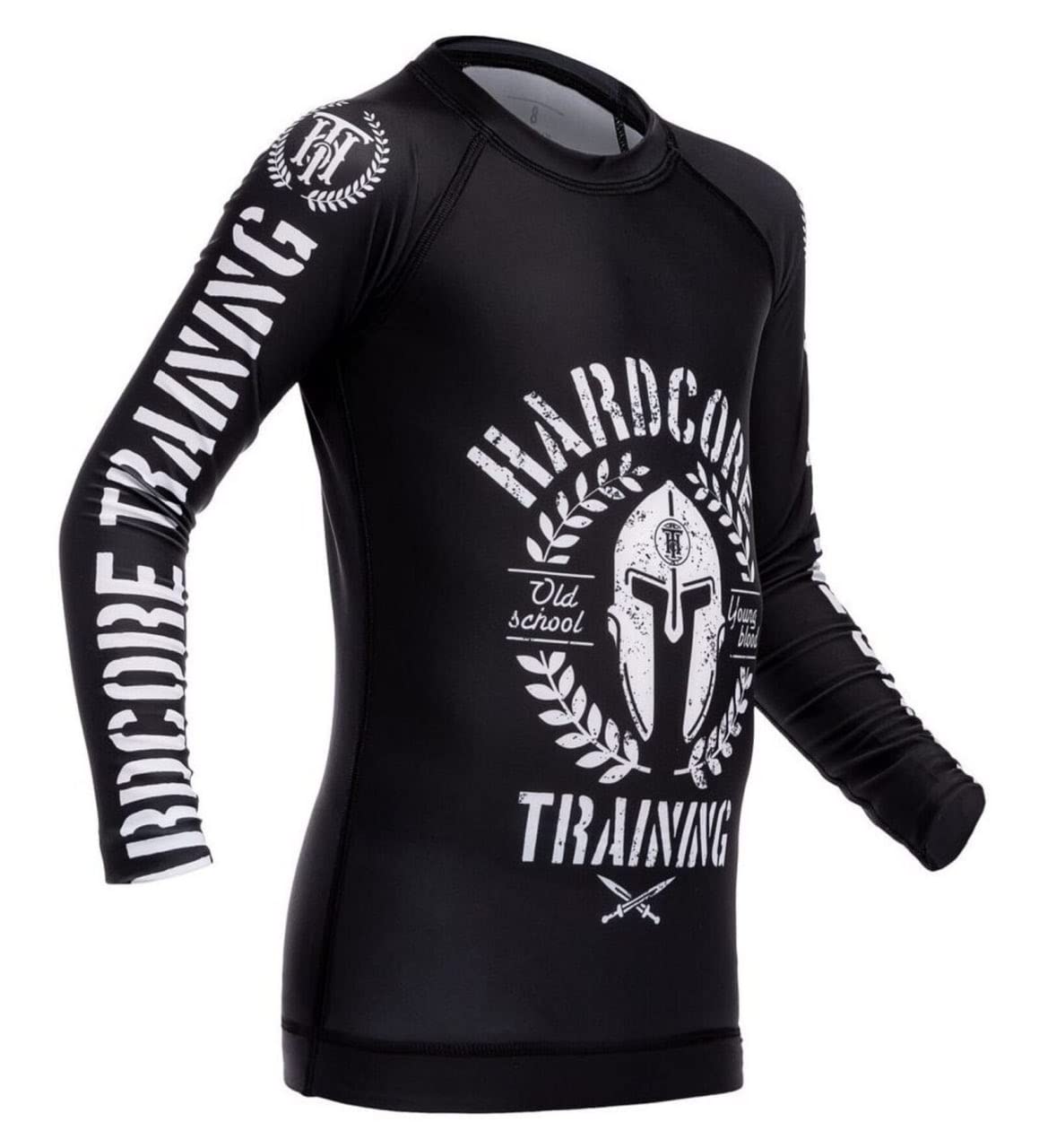 Kids BJJ Rash Guard & Helmet - Black Compression Base Layer for No Gi Training, Boxing & Fitness Workouts