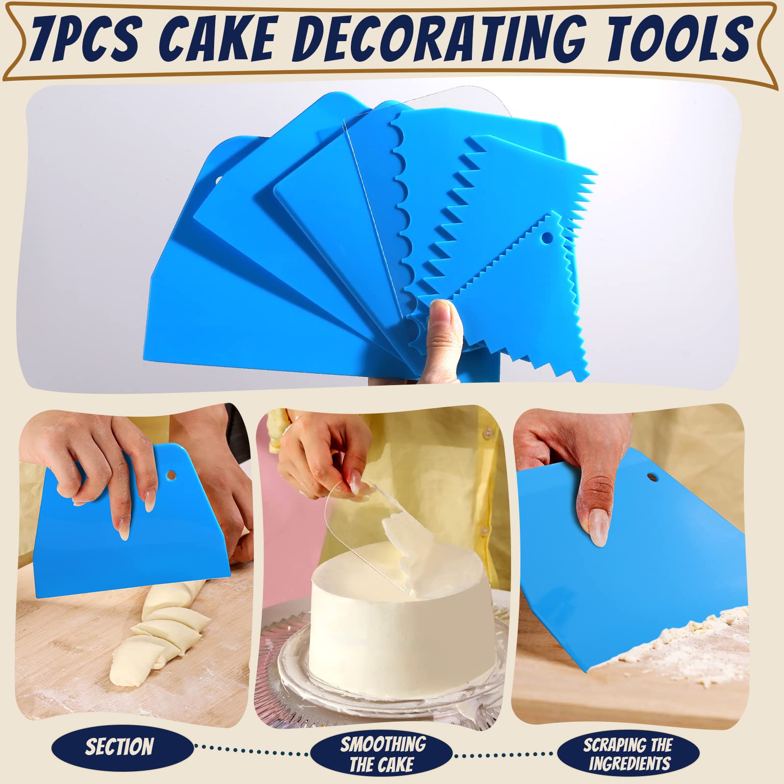 **Teenitor 7-Piece Cake Decorating Kit - Stainless Steel Cake Scraper & Icing Smoother Set for Professional Baking, Cake Leveling, and Fondant Smoothing - Perfect for Birthday Cakes, Wedding Cakes, and Home Baking**