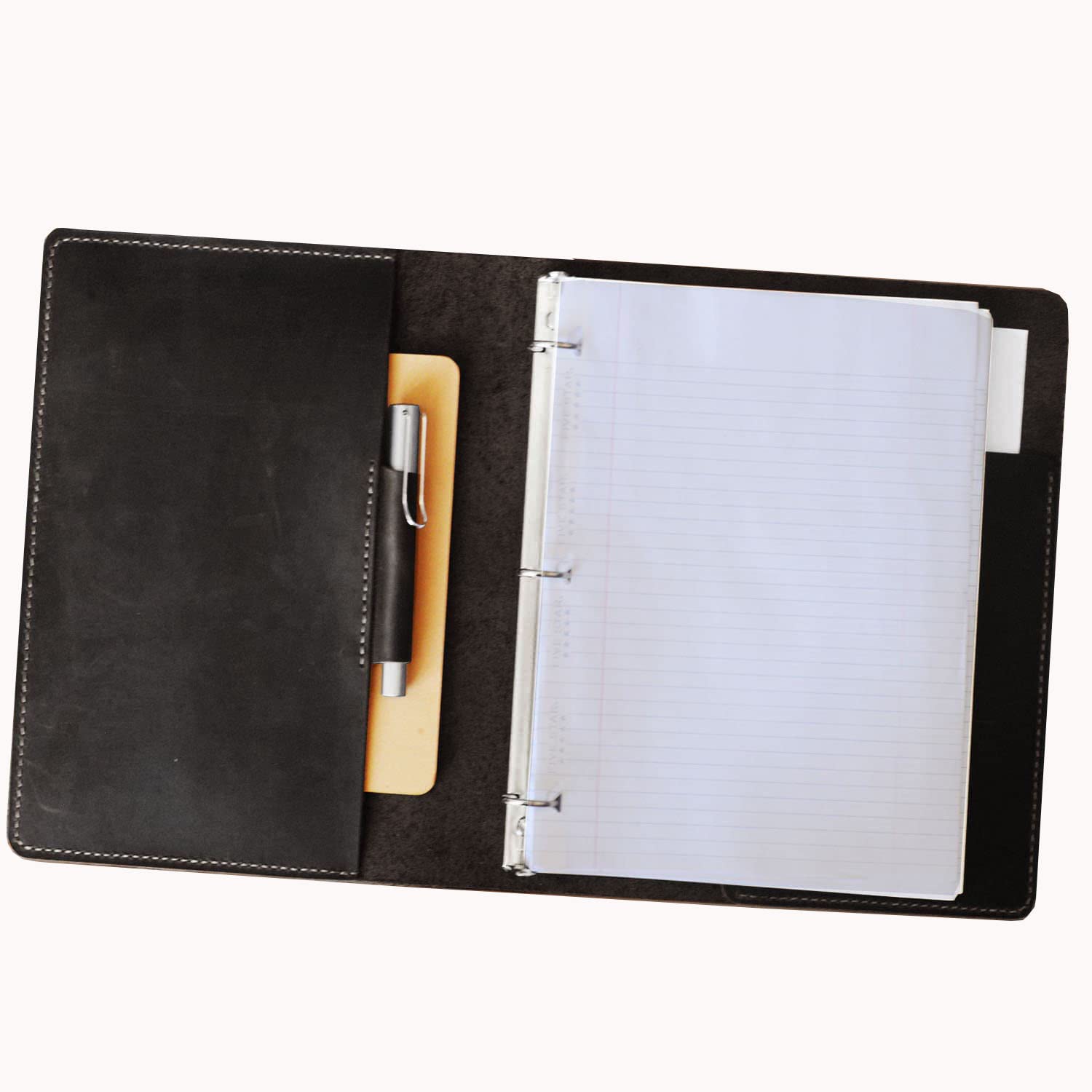 Premium Distressed Black Leather 3-Ring Binder Cover for 8.5 x 11 Refill Paper - Professional Portfolio Organizer for Office, School & Business Meetings
