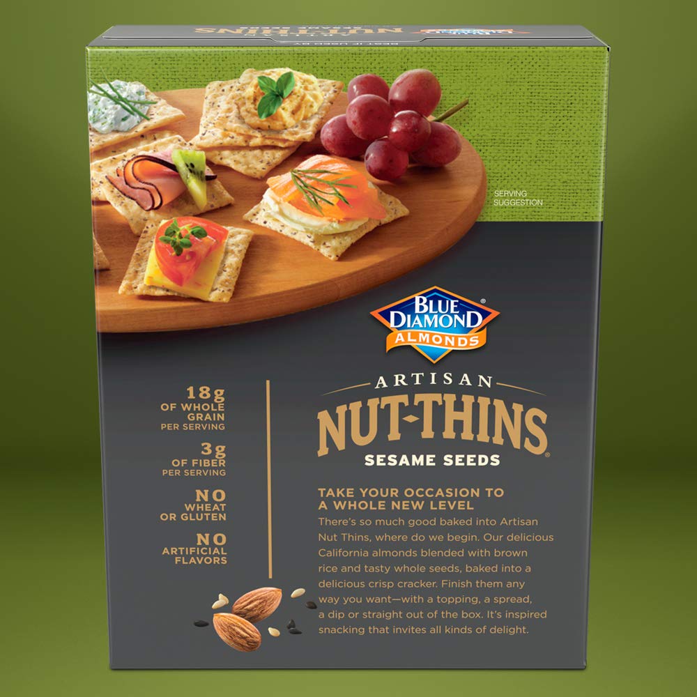 Blue Diamond Almonds Artisan Nut Thins Crackers - Sesame Seed Gluten-Free Snacks, 4.25oz (Pack of 12) | Healthy On-The-Go Snack for Office, Travel & Parties