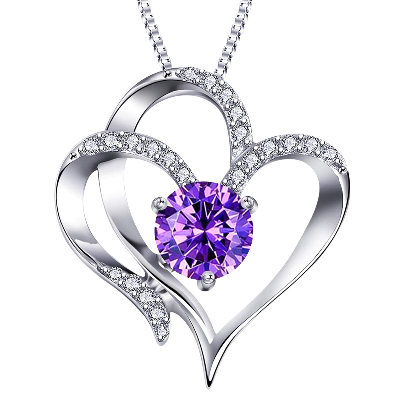 12 Birthstone Heart Pendant Necklace for Women - Personalized Love Letter Y-Necklace with Zircon Stones, Sterling Silver Chain - Perfect Gift for Anniversary, Birthday & Valentine's Day