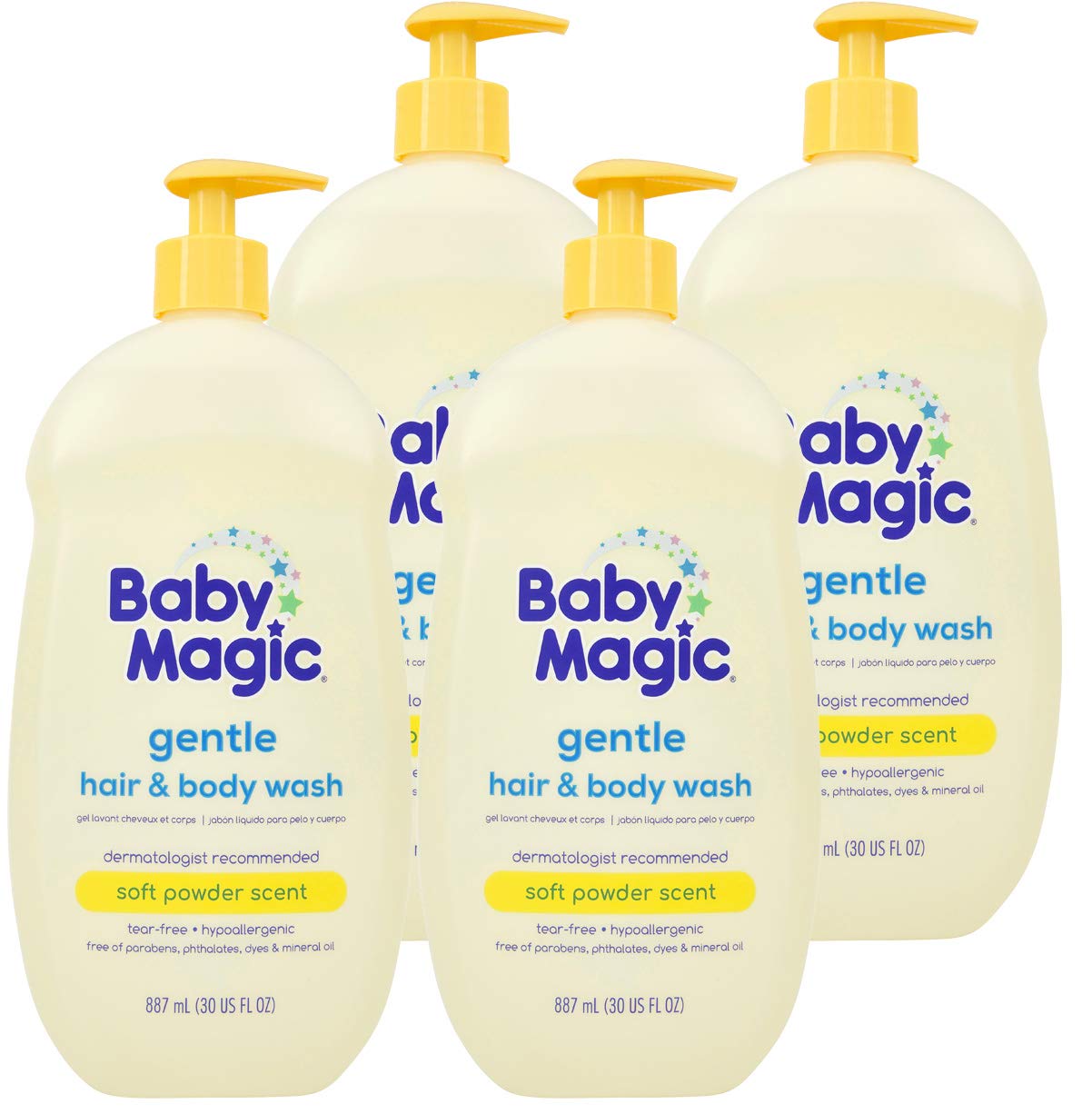 Baby Magic Gentle Hair & Body Wash with Calendula & Coconut Oil - 30 Fl Oz (Pack of 4) | Soft Powder Scent | Tear-Free & Nourishing Formula for Newborns & Toddlers | Perfect for Bath Time & Sensitive Skin Care