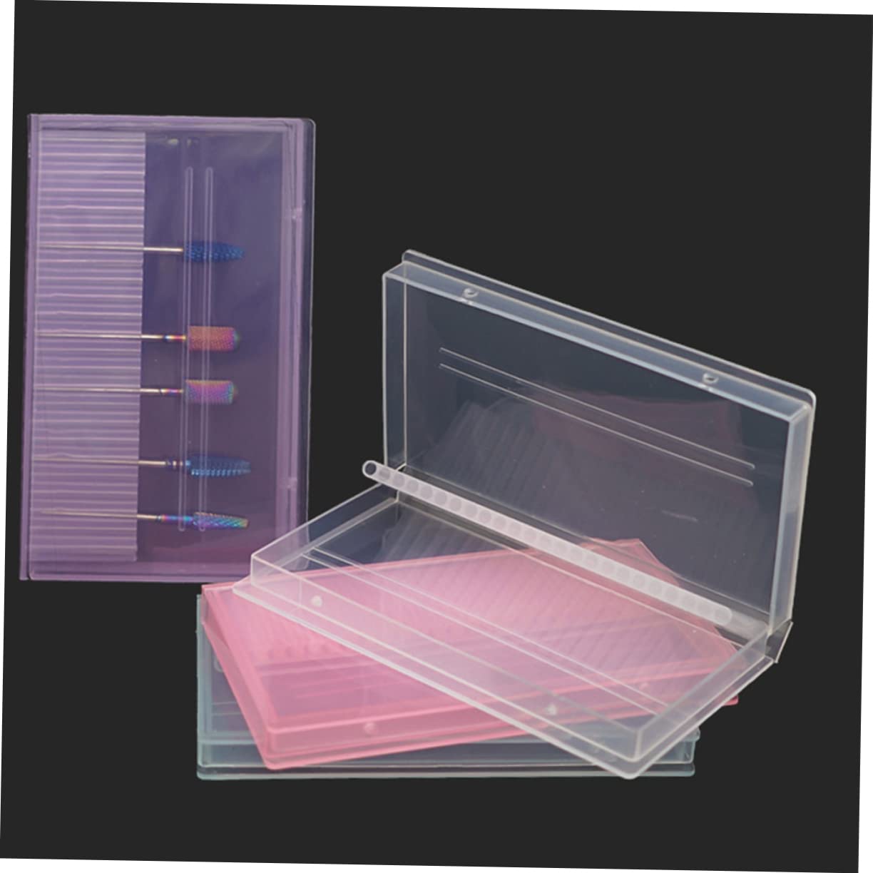 SHERCHPRY 4-Piece Nail Drill Bits Storage Box - Organizer Case for Nail File, Polishing Heads & Grinding Heads - Perfect for Salon, Home & Travel Nail Art Accessories Storage