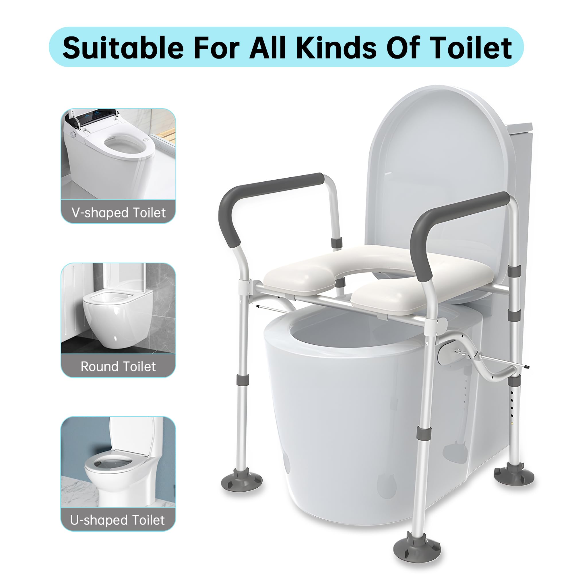 **Soft Padded Raised Toilet Seat with Handles - Adjustable Height Toilet Seat Riser for Seniors, Elderly, Pregnant & Handicap - Bathroom Safety Frame with Non-Slip Grip - Ideal for Post-Surgery, Mobility Issues & Home Care**    *(Use Cases: Perfect for elderly care, post-surgery recovery, pregnancy support, and handicap accessibility at home.)*