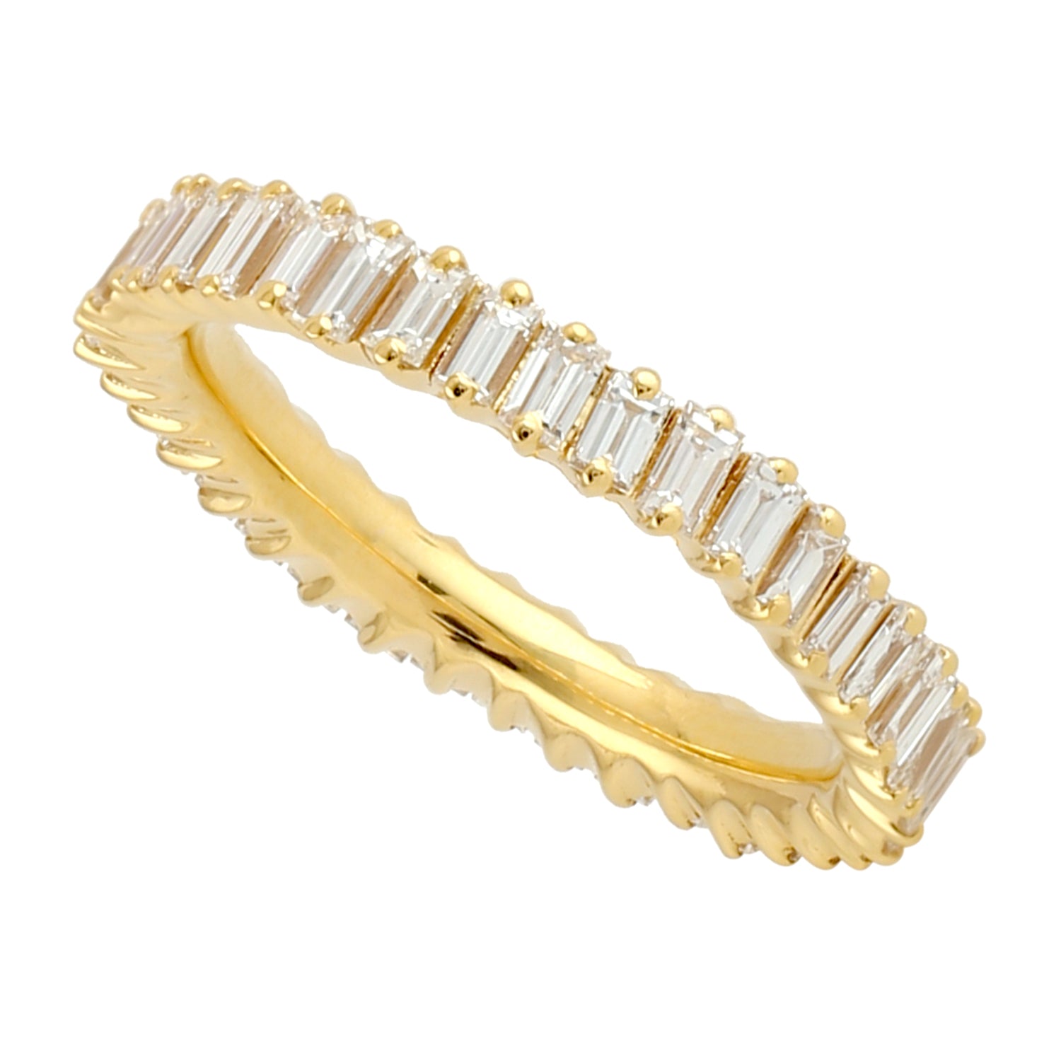 18K Yellow Gold Baguette Cut Diamond Handmade Full Eternity Band Ring for Women - Perfect for Weddings, Anniversaries & Special Occasions