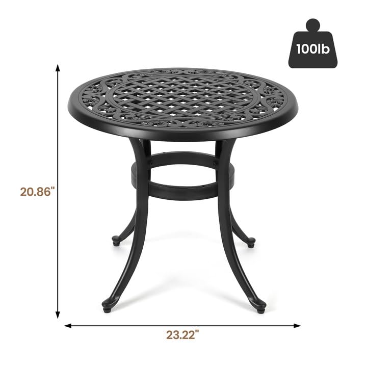 23.22 Inch Round Cast Aluminum Outdoor Bistro Table with Adjustable Feet - Black Patio Side Table for Porch, Backyard, Garden, Balcony | Perfect for Coffee Mornings, Outdoor Dining & Relaxing