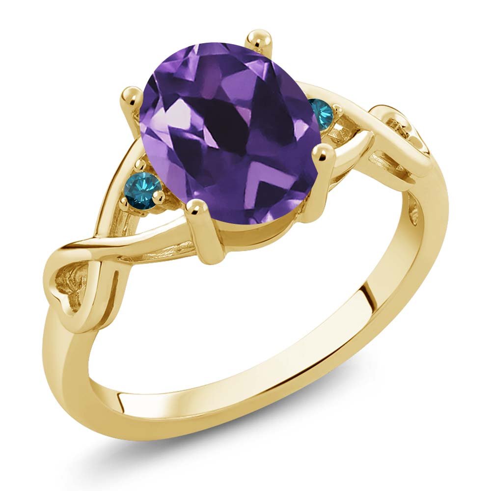 1.72 Ct Oval Purple Amethyst & Blue Diamond Ring - 18K Yellow Gold Plated Sterling Silver Jewelry for Women - Elegant Gift for Birthday, Anniversary & Special Occasions