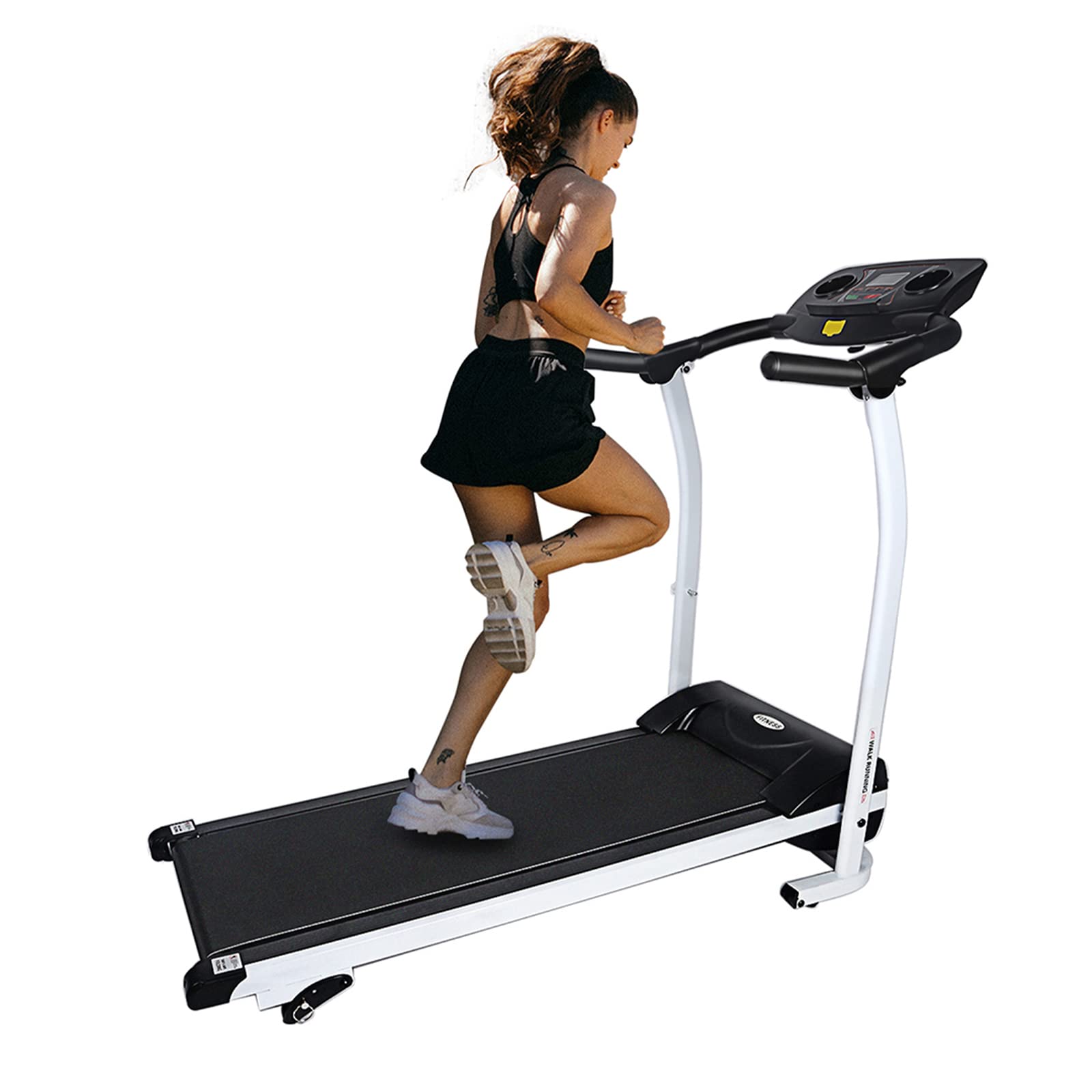 YSSOA High Performance Folding Treadmill - LCD Display Running Machine with Phone Holder | Compact Home Gym Equipment for Cardio Workout & Fitness Training | Perfect for Small Spaces, Apartments & Home Offices (White & Black)