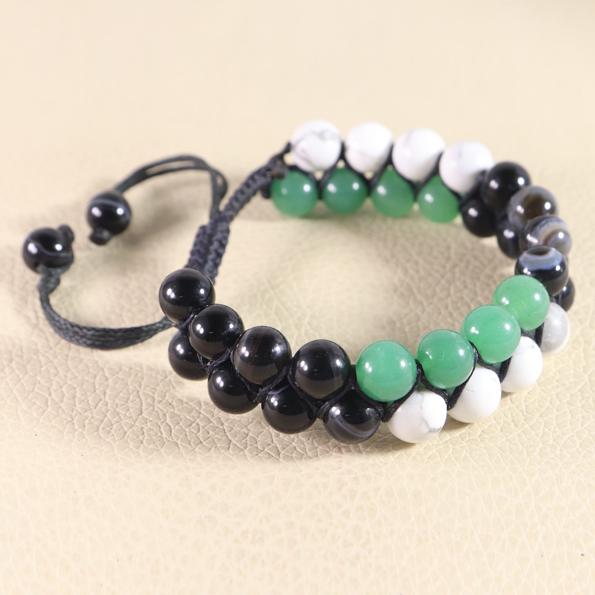 Natural Green Aventurine Macrame Bracelet - Botswana Agate & Howlite Beaded Bracelet - 8mm Handmade Gemstone Bracelet for Men - Spiritual Healing Jewelry Gift for Father, Meditation, Yoga & Positive Energy