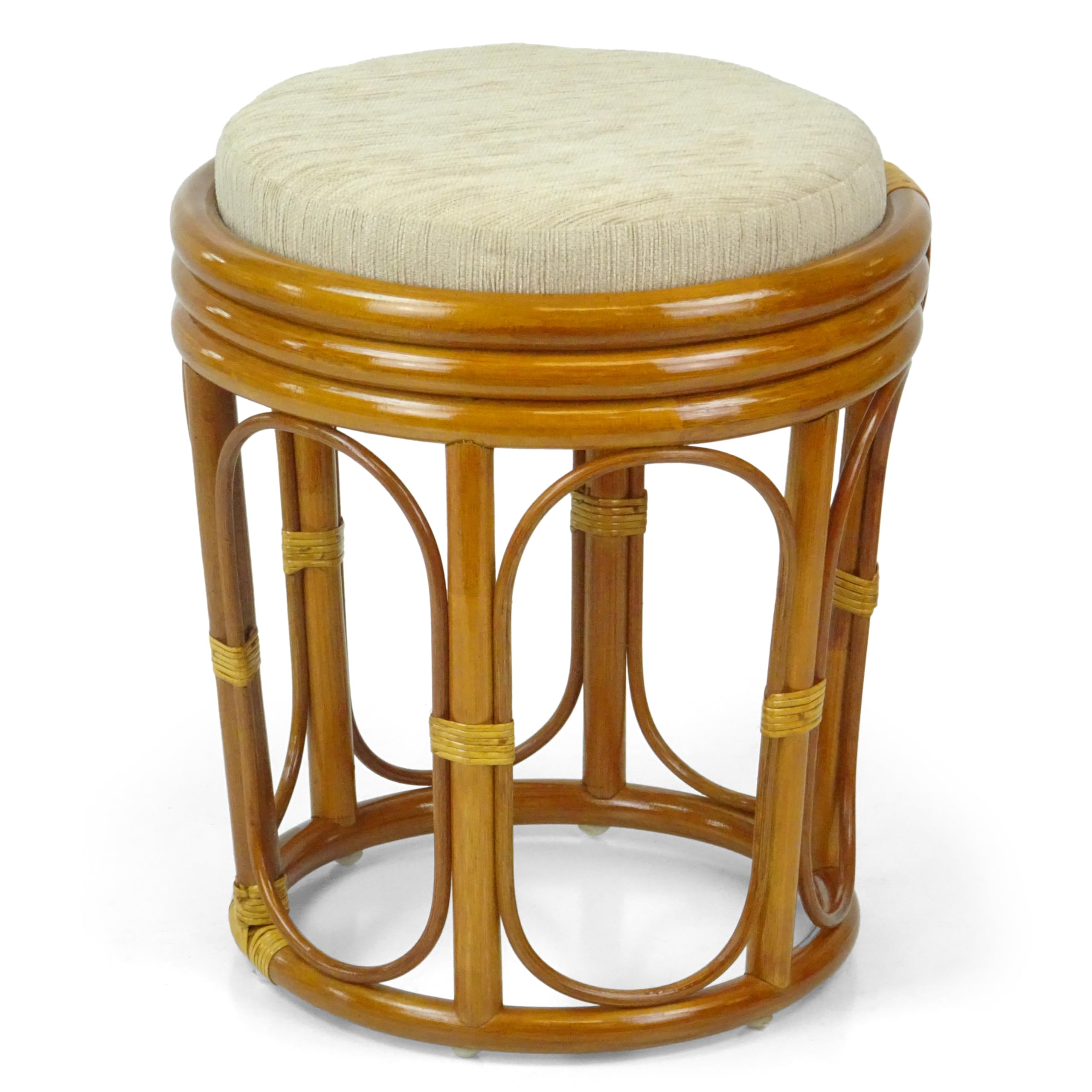 Handmade Rattan Vanity Stool for Bedroom - Fully Assembled Wicker Ottoman with Colonial Style - Perfect for Dressing Table, Makeup Seat, or Bedside Decor