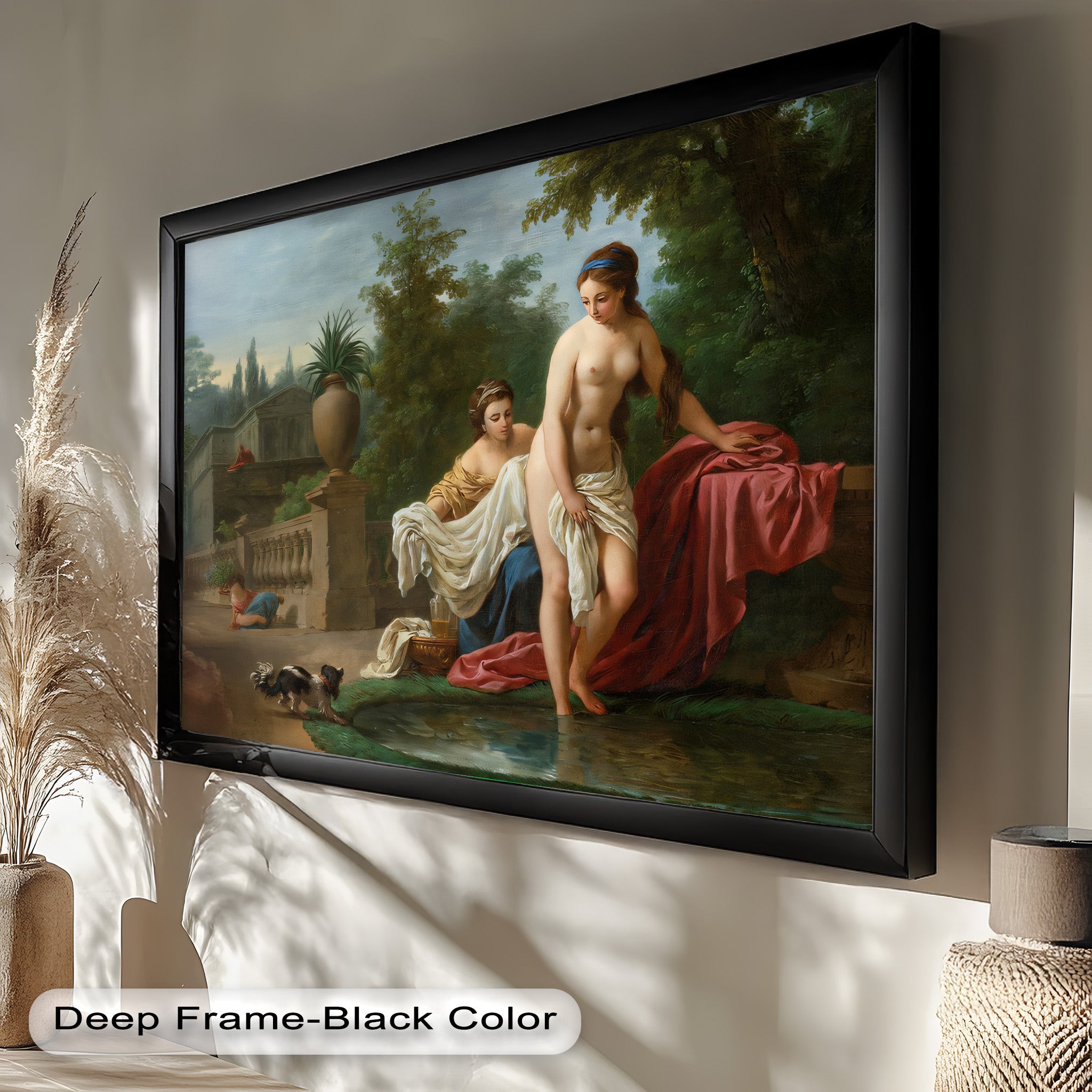 Neoclassical Elegance Oil Painting - Garden Bathing Scene Artwork for Home Decor & Living Room Wall Art