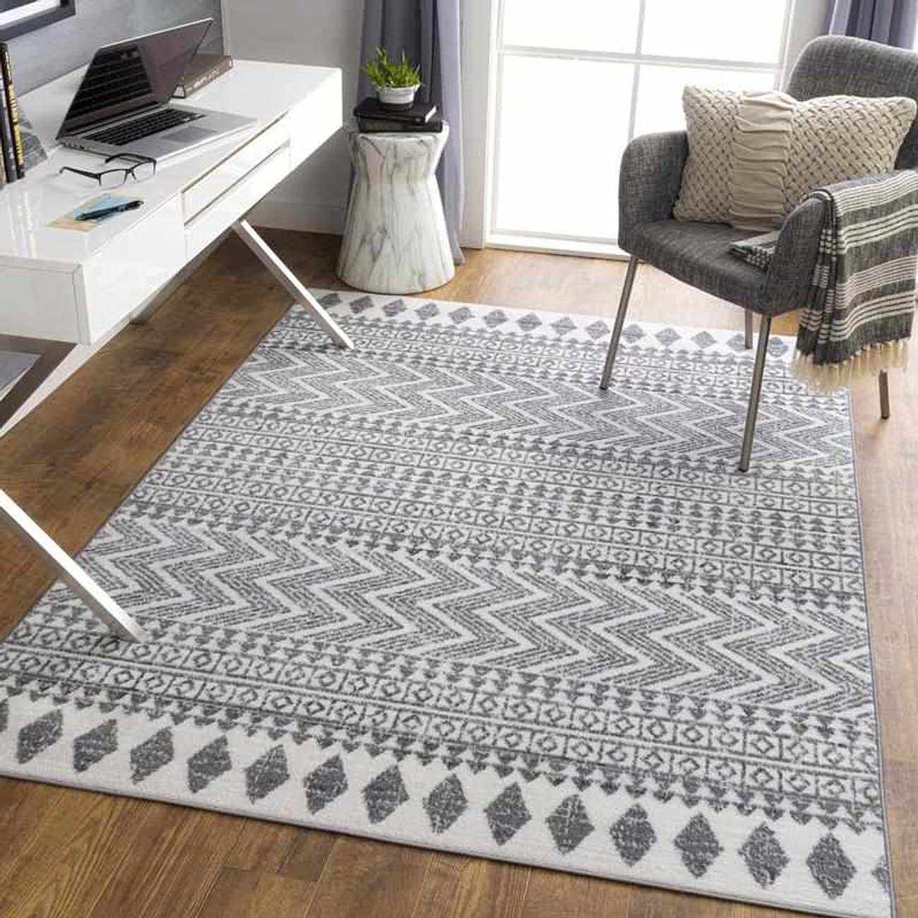 Mark&Day 9x12 Medium Gray Area Rug - Soft & Durable Grey Black White Carpet for Living Room, Bedroom, Kitchen - Perfect for Home Decor, Office & High Traffic Areas (9'2