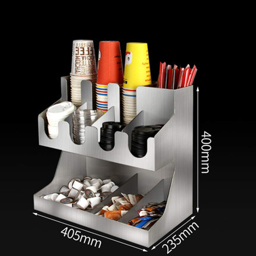 XMZFQ Stainless Steel Bar Caddy - Commercial Condiment Organizer for Coffee Shops & Convenience Stores | Holds Cups, Lids, Sugar Packets, Creamers, Straws, Stirrers & Napkins | Perfect for Milk Tea Shops, Cafes & Restaurant Counter Organization