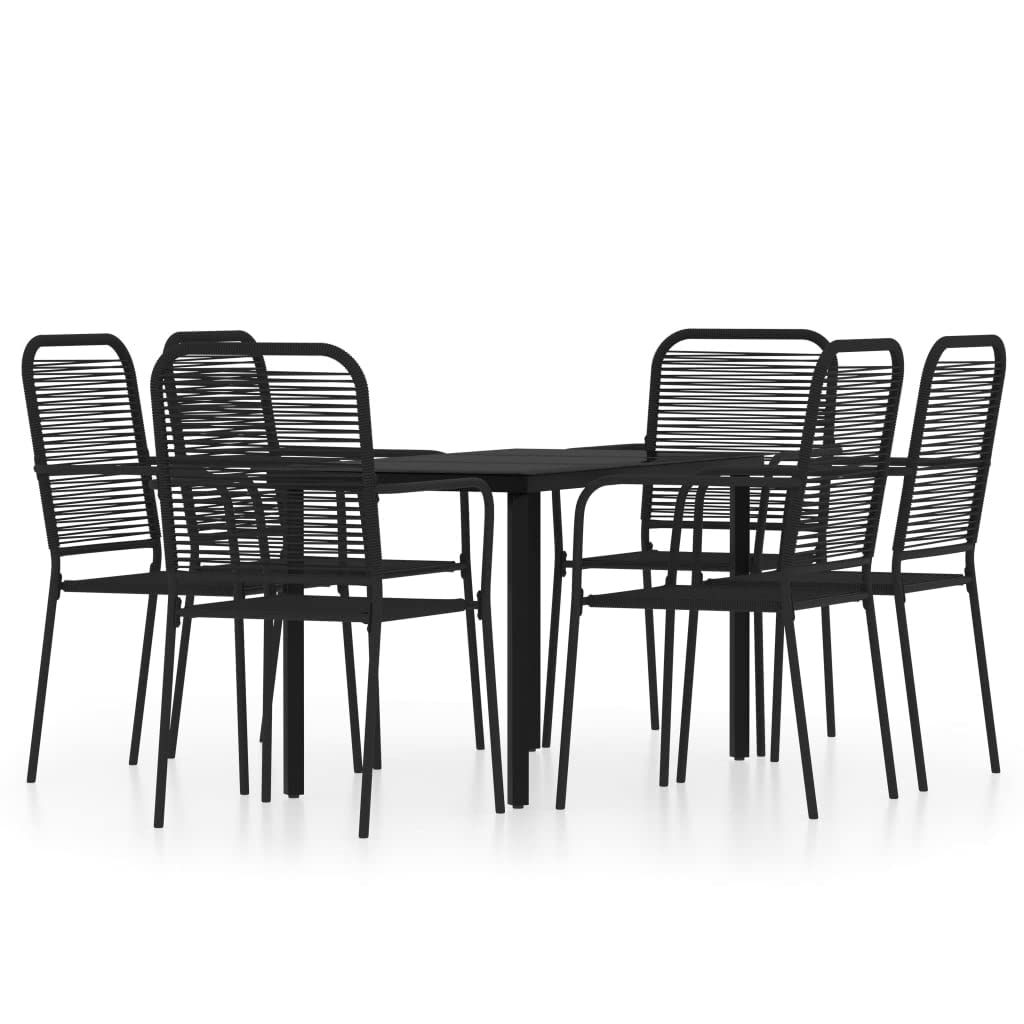 Premium 7-Piece Black Dining Set for Indoor & Outdoor Use - Ergonomic Chairs with Tempered Glass Table - Patio, Garden & Dining Room Furniture Set - Weather-Resistant & Easy to Clean - Perfect for Family Gatherings, BBQs & Outdoor Entertaining