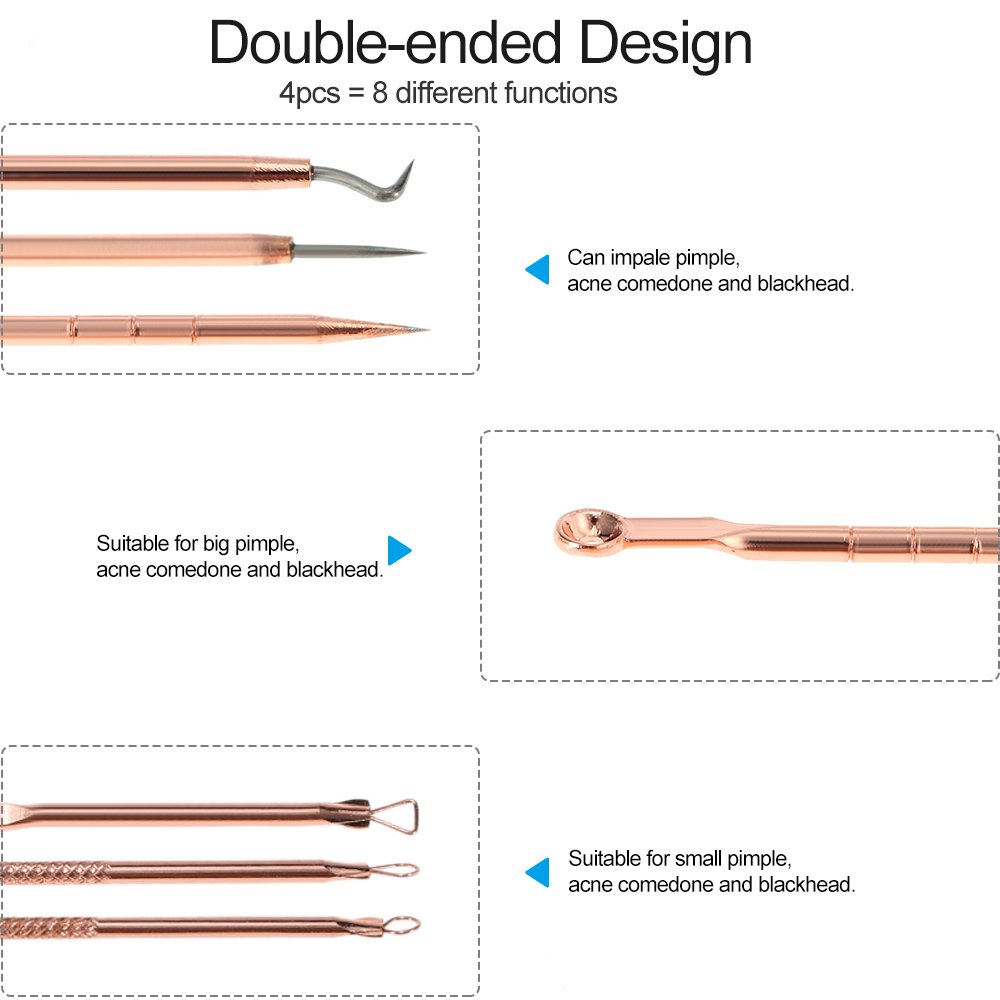 4Pcs Stainless Steel Acne Needle Set - Double-Ended Pimple & Blackhead Remover Tool for Facial Cleaning | Professional Comedone Extractor Kit for Skin Care & Blemish Treatment at Home or Salon Use