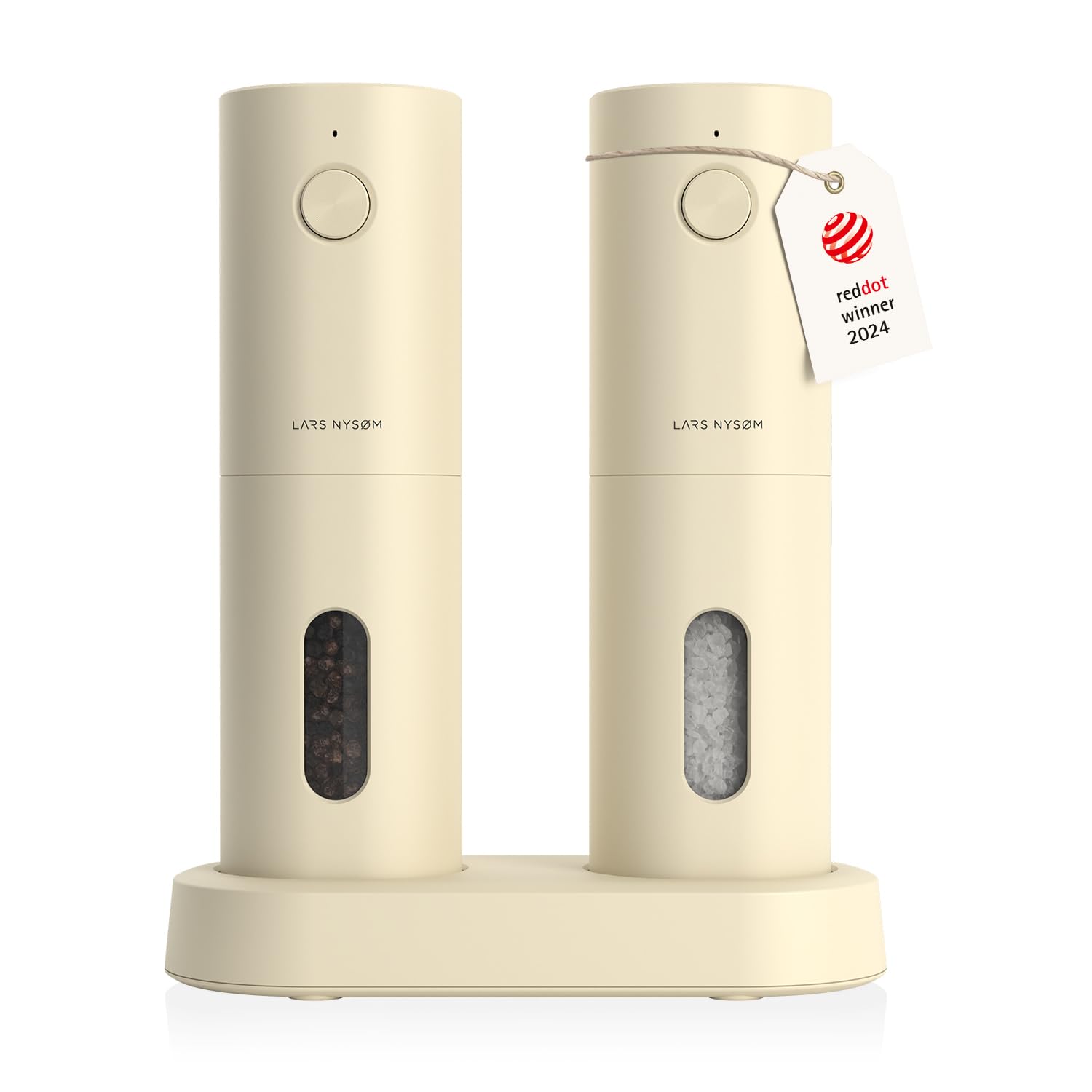 Premium Electric Salt and Pepper Grinder Set - Automatic Adjustable Ceramic Mill with USB Rechargeable Battery - Perfect for Kitchen, Dining Table & Outdoor BBQ (Almond Beige)