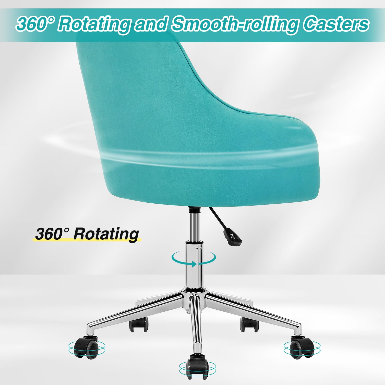 VANSPACE Velvet Adjustable Swivel Desk Chair with Wheels - Green Home Office Chair for Makeup Vanity, Bedroom & Study Room | Comfortable Rolling Chair for Work, Gaming & Beauty Station