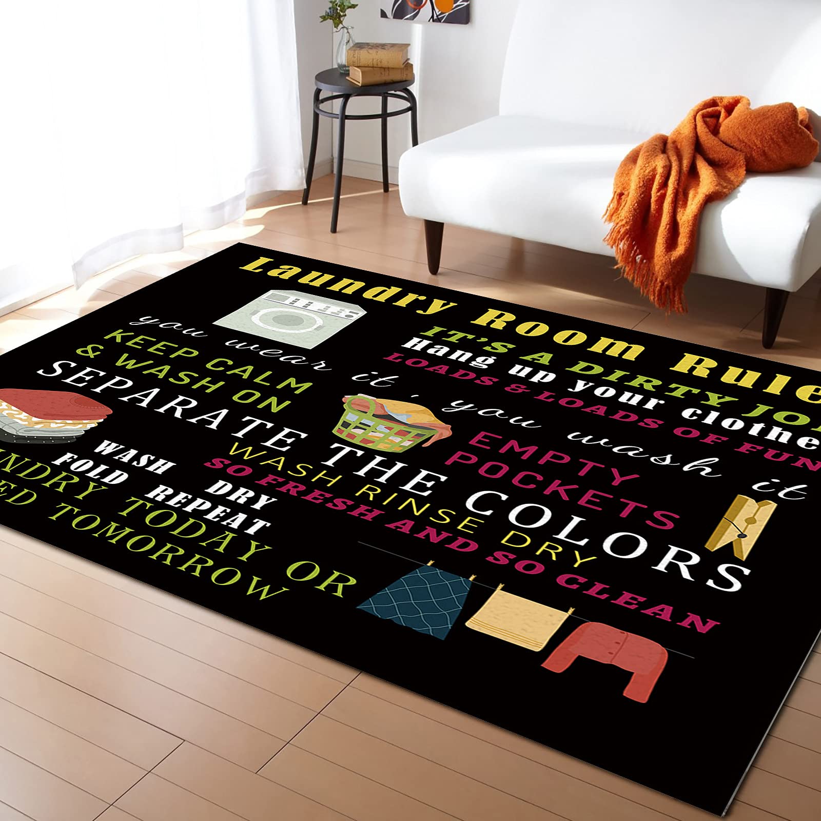 Non-Slip Washable 4'x6' Laundry Room Rug - Absorbent Kitchen Mat with Simple Black Texture, Ideal for Hallway, Living Room, Bathroom & Bedroom | Durable Baby-Friendly Carpet for High-Traffic Areas