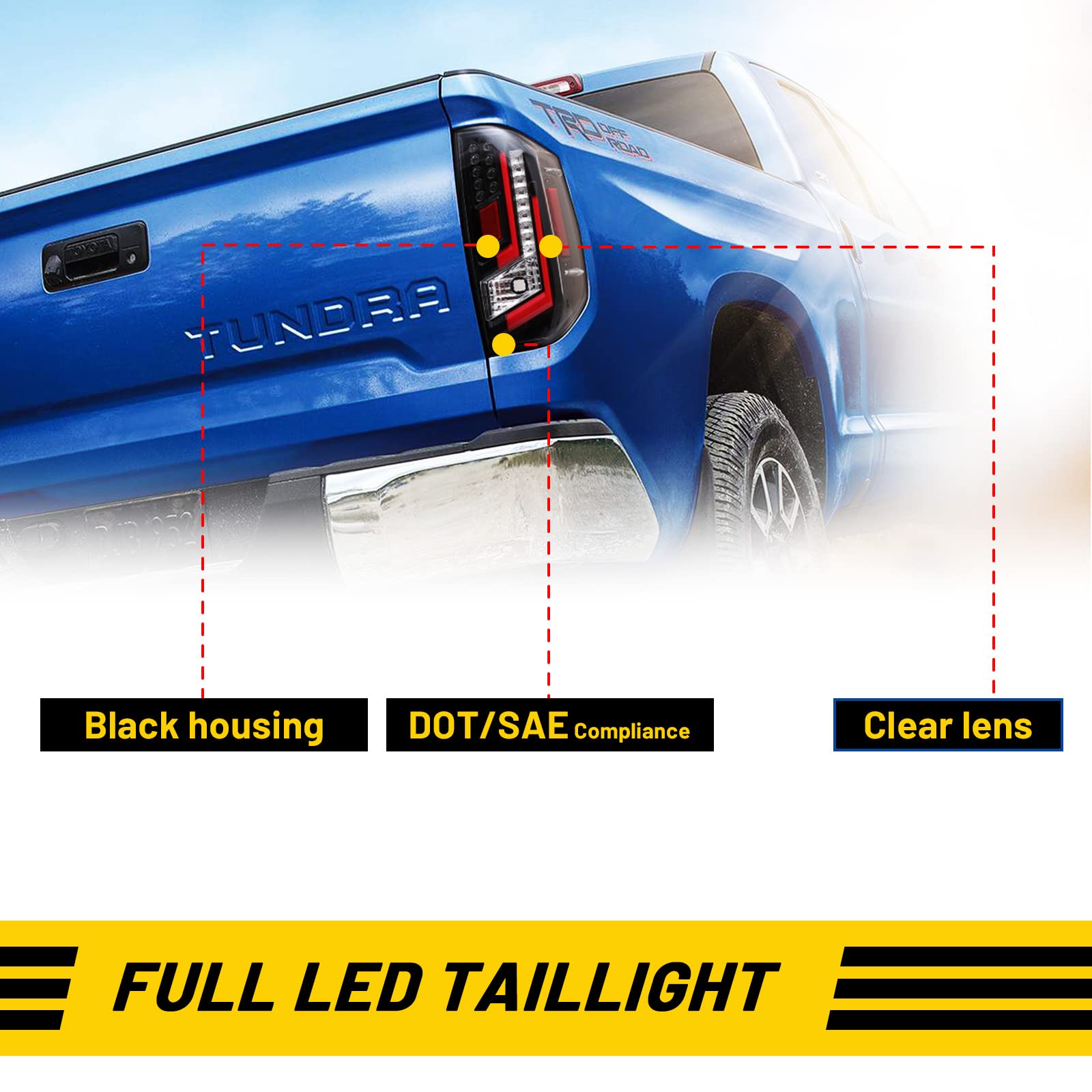 2014-2021 Toyota Tundra LED Tail Lights Assembly - Black Housing/Clear Lens with Red DRL Light (1 Pair) | Direct Replacement for Improved Visibility & Style | Perfect for Night Driving & Off-Road Adventures