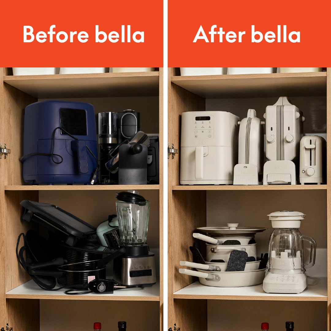 Bella 9-Piece StoreMore Cookware Set with EverGood™ Ceramic Nonstick Coating - Dishwasher & Oven Safe, Compatible with All Stovetops, Stackable Space-Saving Design, Cool-Touch Handles, Black - Perfect for Small Kitchens, Apartments, and Everyday Cooking