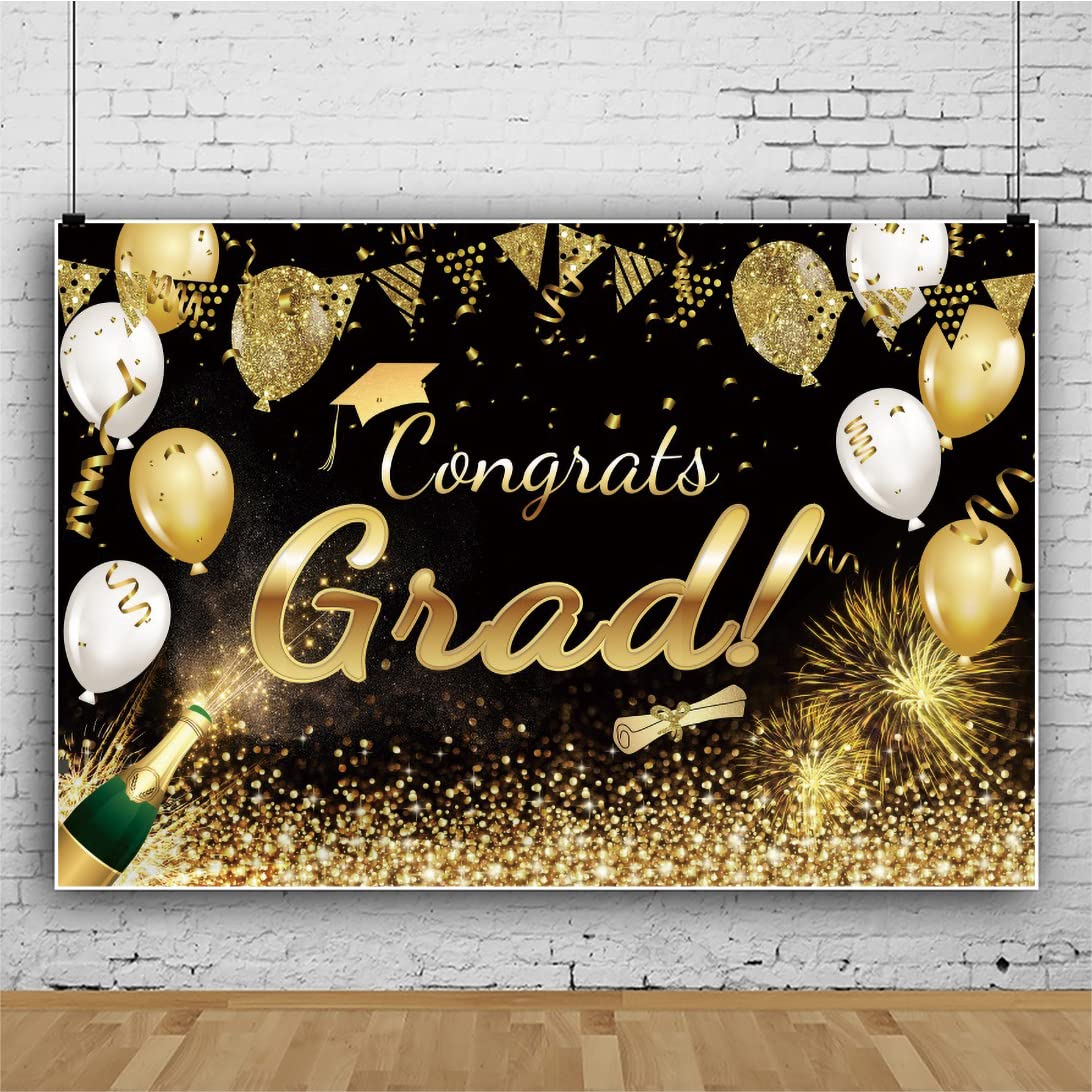 20x10ft Black and Gold Graduation Backdrop - Class of 2024 Congrats Grad Photography Background for Prom Party, Teen Graduation Decor, Studio Props & Portrait Supplies | Perfect for Graduation Ceremonies, Photo Booths & School Events