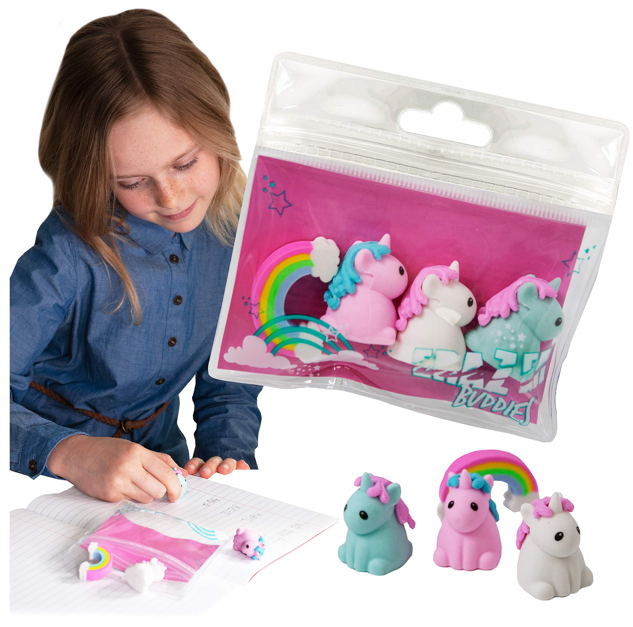 Unicorn Eraser Set in Reusable Bag - Cute Stationery for Office & School