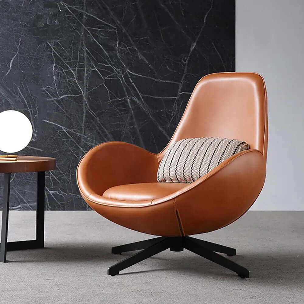 Modern Brown Egg Lounge Chair - Faux Leather Accent Chair with Sturdy Metal Base - Perfect for Living Room, Bedroom or Office Relaxation