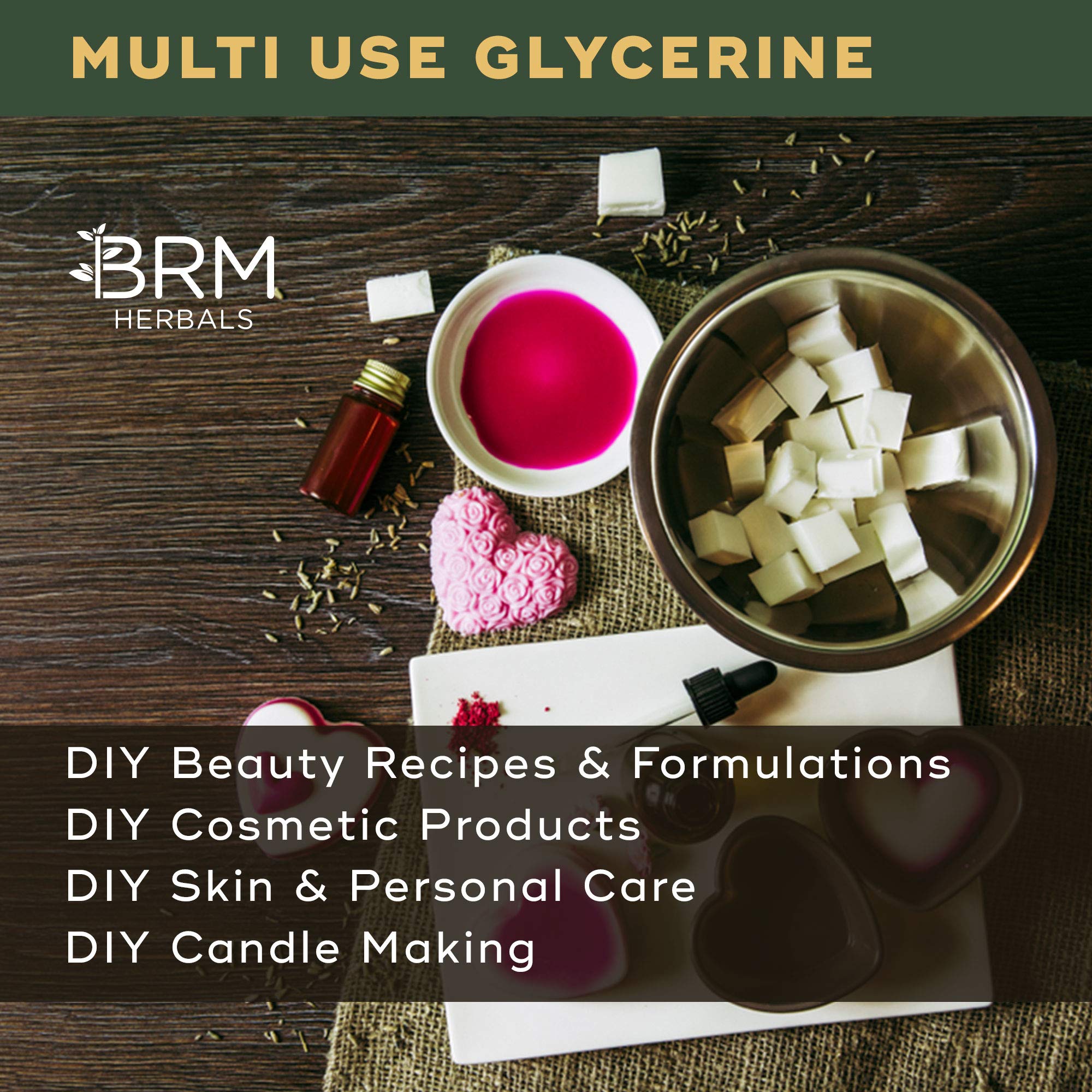 BRM Herbals Refined Glycerin 500g - Pure USP Grade for Soap Making, Shampoo, Moisturizer, Skin & Hair Care - Water Soluble Vegetable Glycerine - DIY Beauty Products for Face, Body & Homemade Cosmetics - Perfect for Sensitive Skin & Natural Skincare Routines