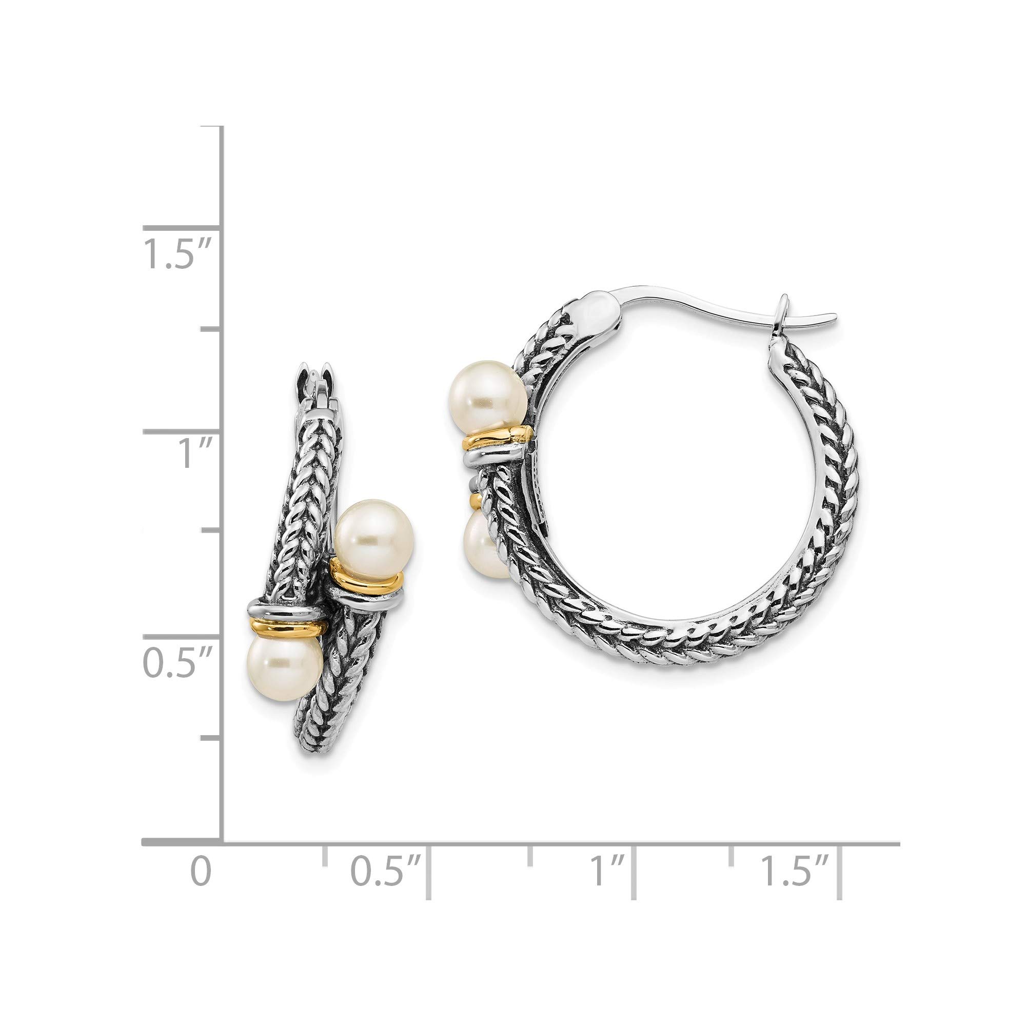 14K Gold and Sterling Silver Two-Tone 4mm Cultured Pearl Hoop Earrings - Elegant Jewelry for Women, Perfect for Weddings, Parties and Daily Wear