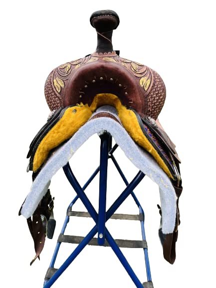 Western Kids Barrel Saddle - Genuine Leather Floral Tooled Youth Saddle for Horse Riding, Training & Rodeo Events | Perfect for Young Riders & Beginners
