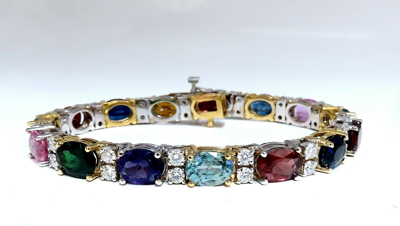 26.50ct Natural Emerald Aquamarine & Red Tourmaline Bracelet - 14K Gold Gemstone Jewelry for Women - Perfect for Weddings, Parties & Special Occasions