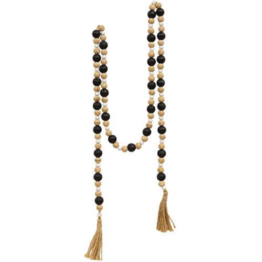 Black and White Wooden Bead Garland - 57 Inch Natural Wood Beads for Boho Home Decor, Wedding Centerpieces, DIY Crafts and Wall Hangings