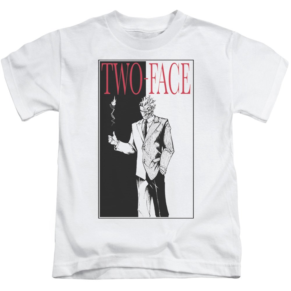 Batman Comic Book Superhero Two-Face Scarface Graphic T-Shirt for Boys - White Cotton Tee for Cosplay, Halloween & Superhero Fans