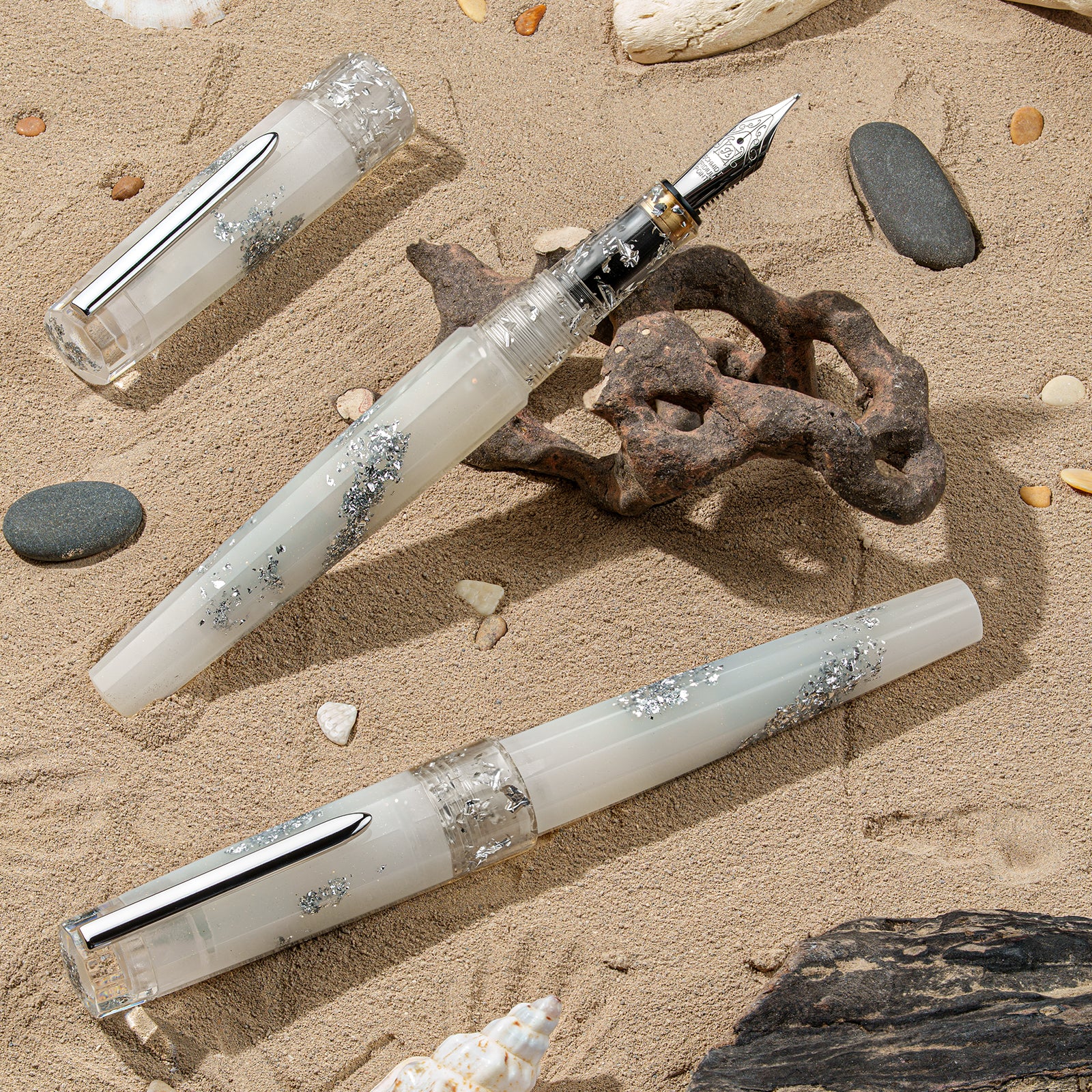 Benu Euphoria White Beach Fountain Pen - Luxury Writing Instrument for Professionals & Collectors - Perfect for Signing Documents, Journaling & Gift Giving