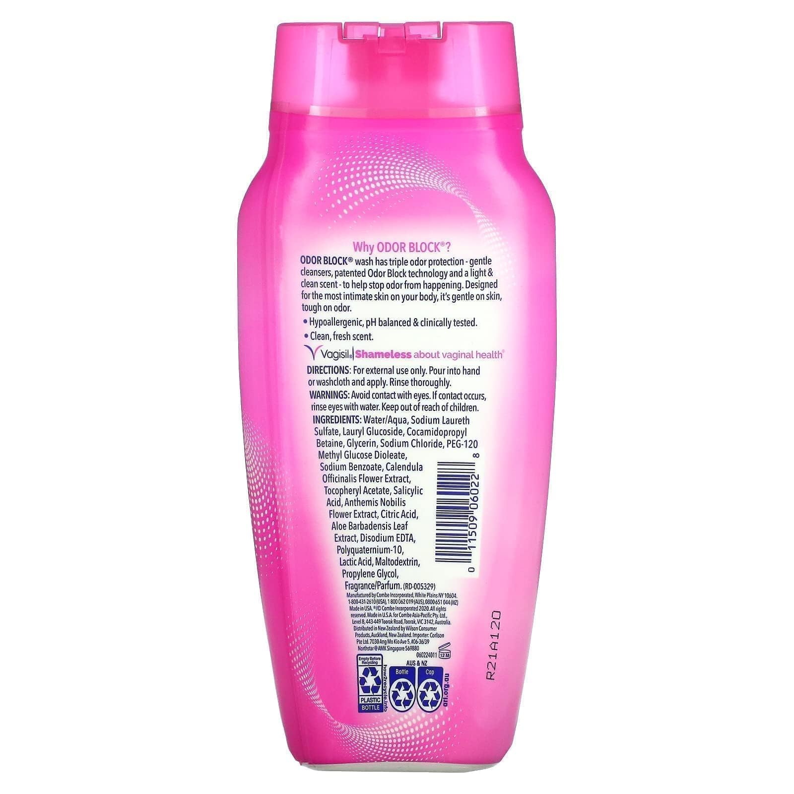 Vagisil Odor Block Daily Intimate Vaginal Wash 12 oz - pH Balanced Feminine Hygiene Cleanser for Women | Gentle & Soothing Formula for Daily Use, Freshness & Comfort All Day